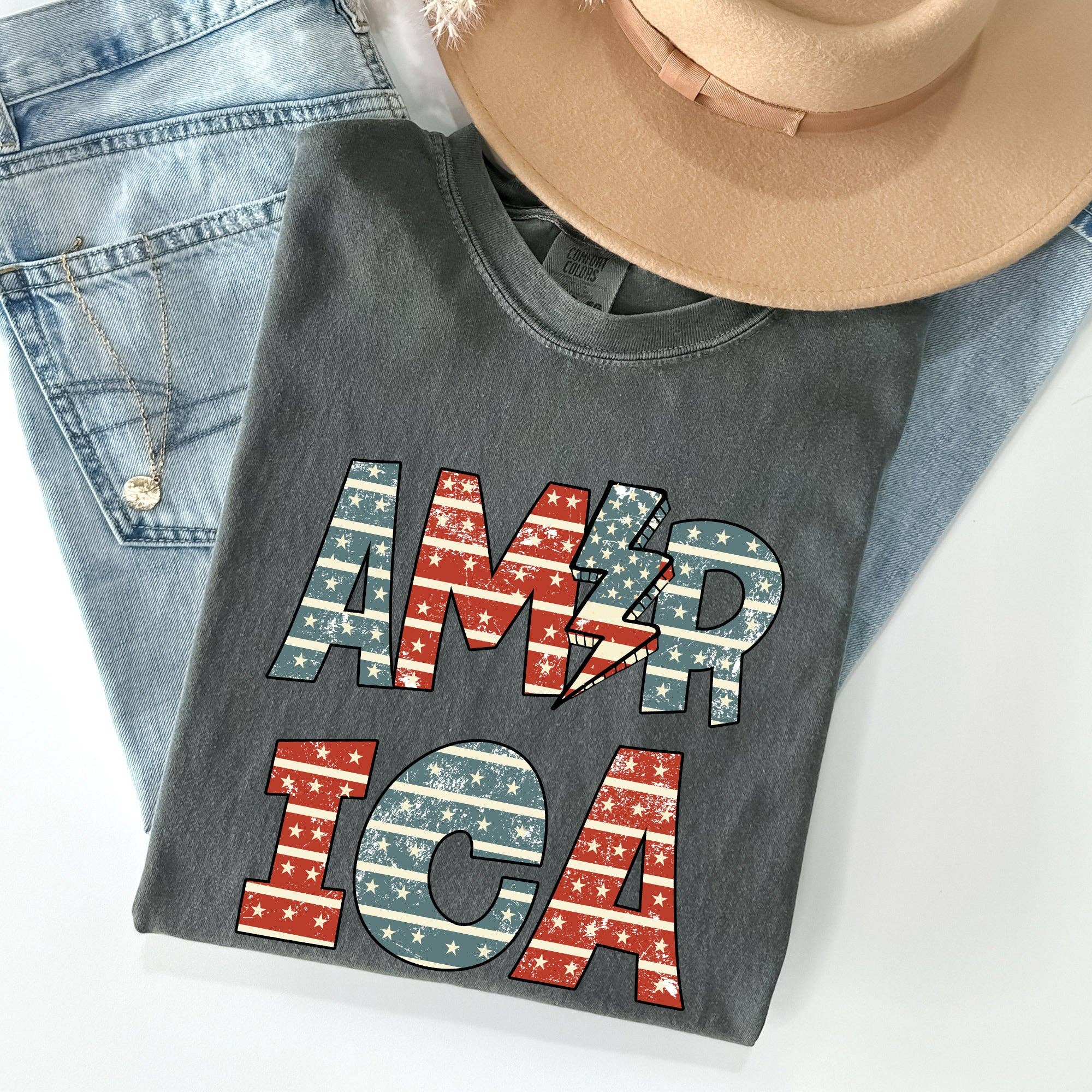Retro America, Patriotic, 4th of July Comfort Colors Tshirt Hoodie, Sweatshirt | PodTeesHub.com