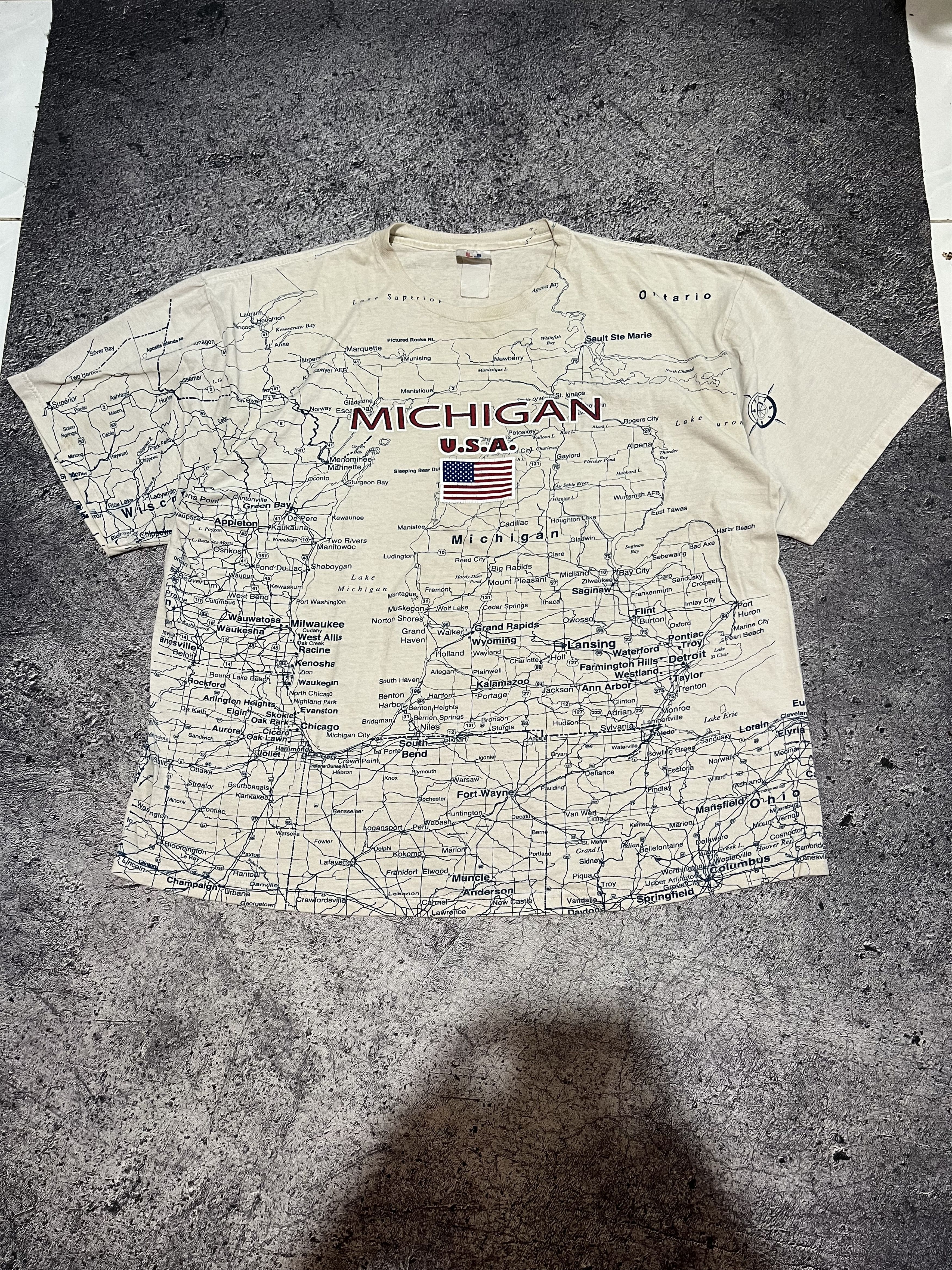 Maison Margiela 90s Archival Michigan Usa Globe Thrashed Tee Y2k Hoodie, Sweatshirt | PodTeesHub.com