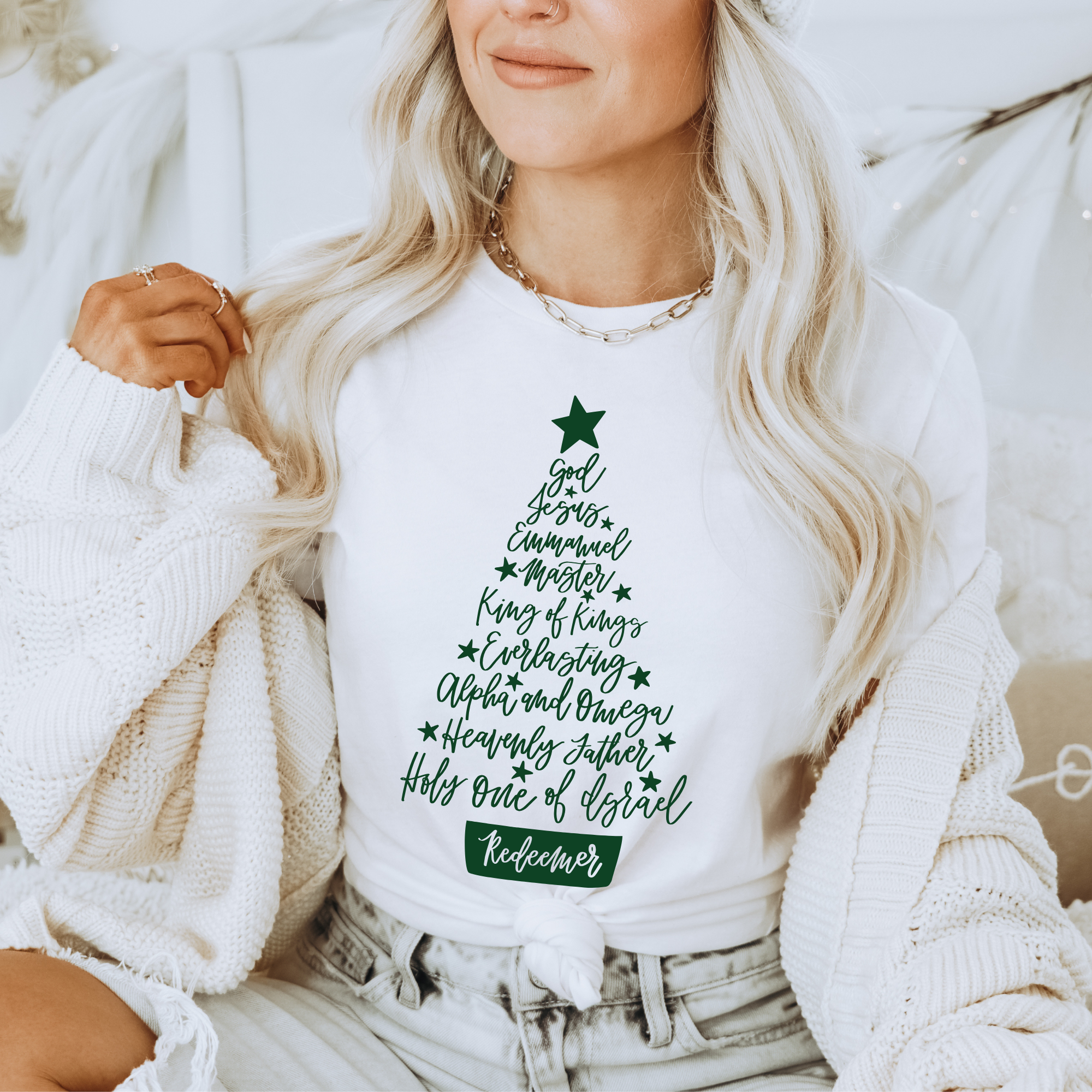 Names of God Christmas Tree Christian Christmas Tee Shirt Hoodie, Sweatshirt | PodTeesHub.com