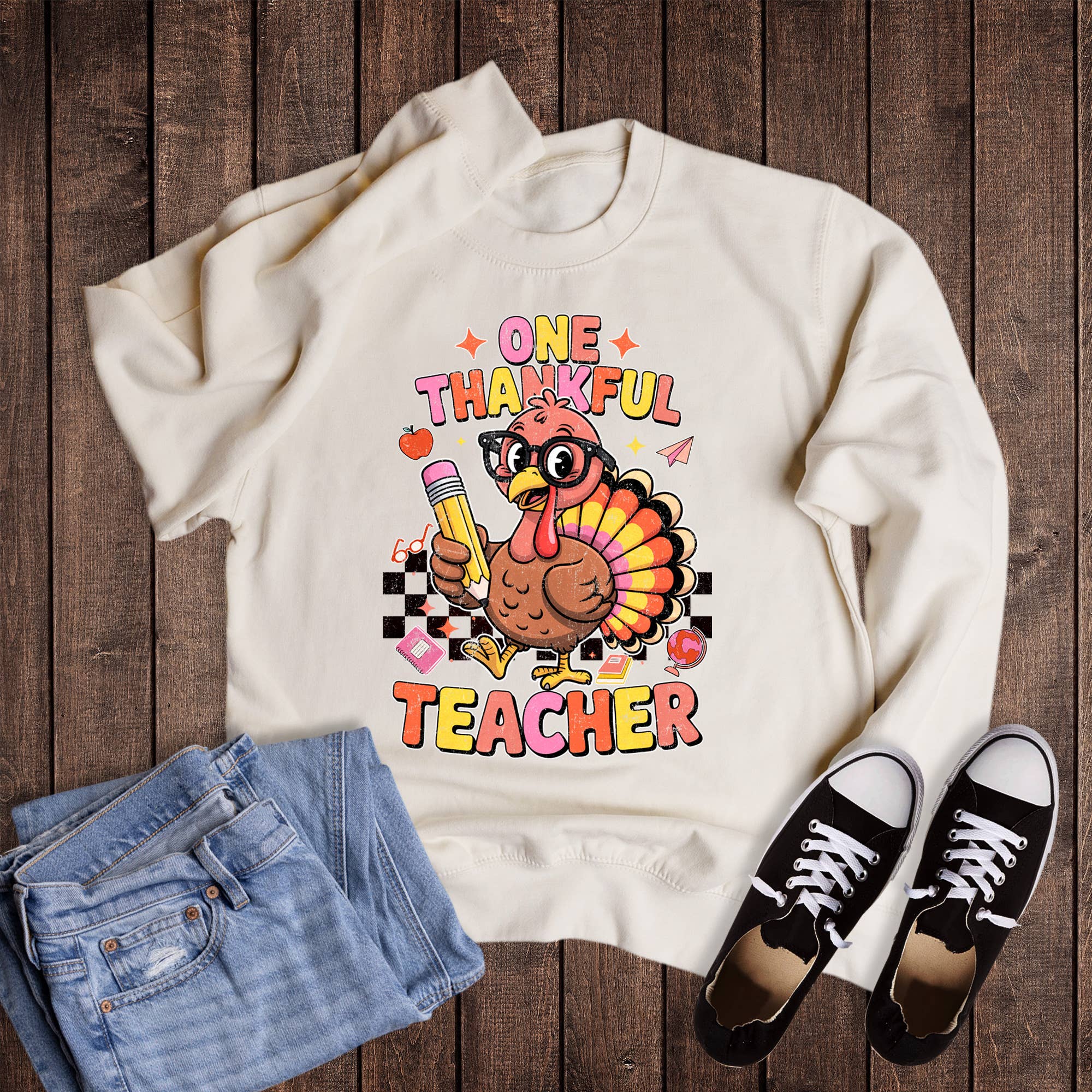 Retro Fall One Thankful Teacher Sweatshirt T-Shirts, Hoodie | PodTeesHub.com