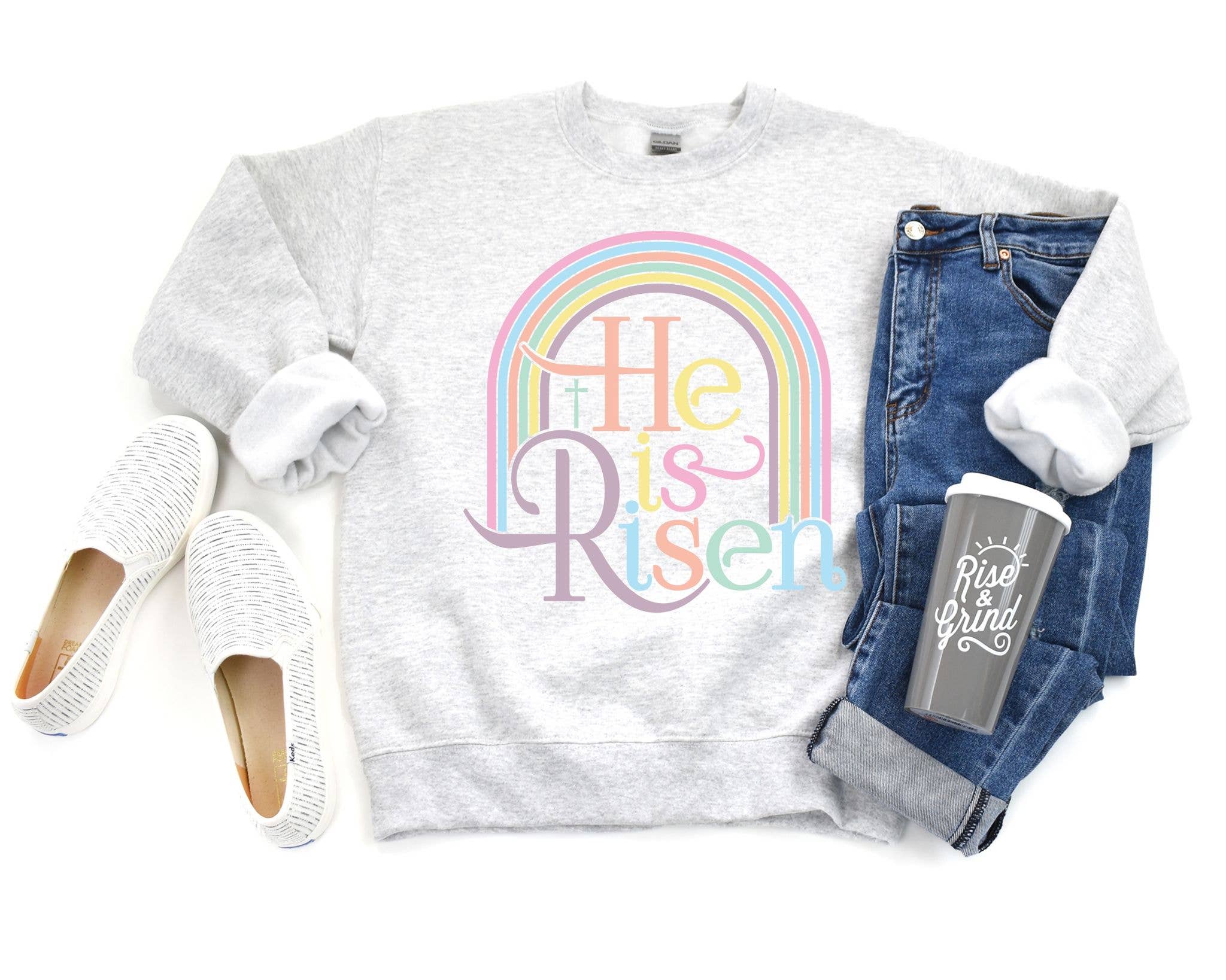 Easter He Is Risen Rainbow Graphic Sweatshirt Free Ship T-Shirts, Hoodie | PodTeesHub.com