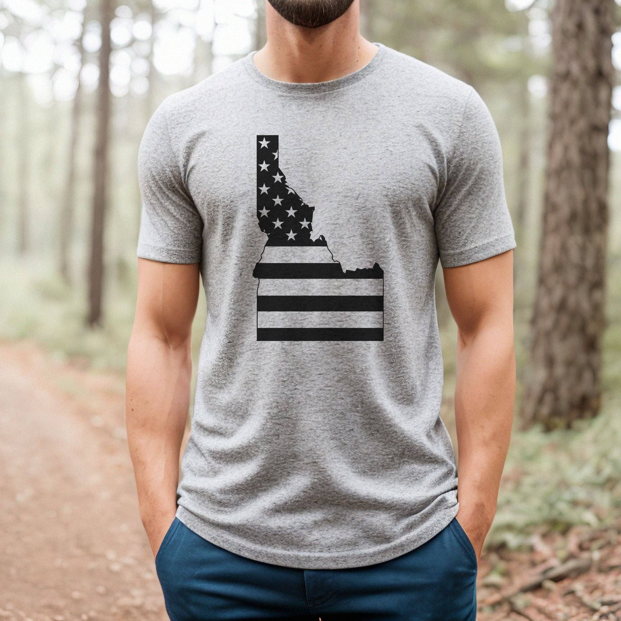 Idaho with American Flag Outline Tshirt For Men *Unisex Fit*157 Hoodie, Sweatshirt | PodTeesHub.com
