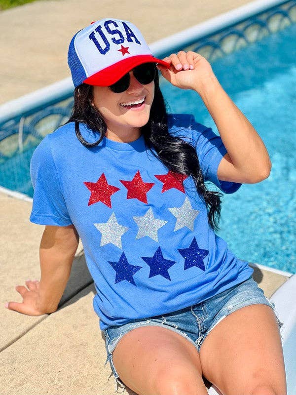 Red White and Blue Stars Patriotic Glitter Tee Hoodie, Sweatshirt | PodTeesHub.com