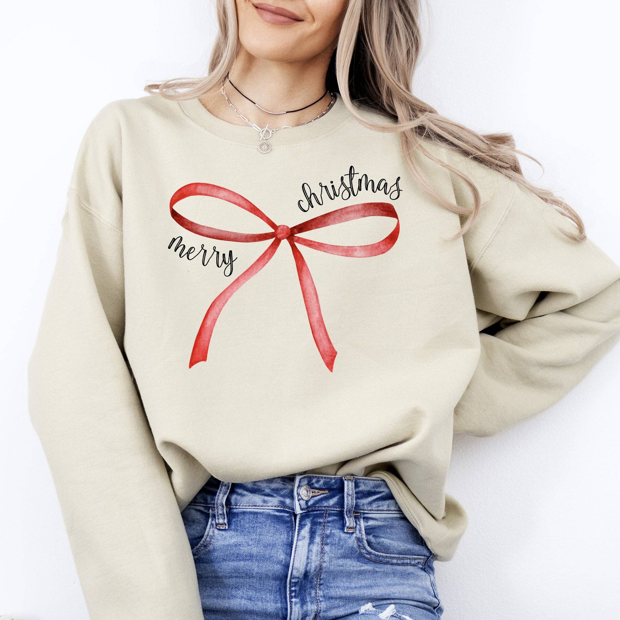 Merry Christmas Bow, Coquette, Classic, Girly Sweatshirt T-Shirts, Hoodie | PodTeesHub.com