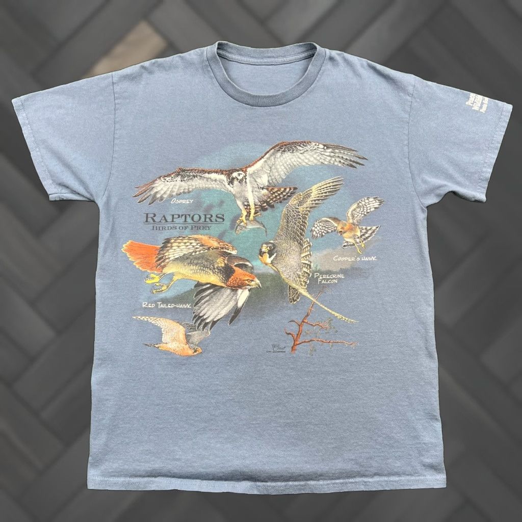 Vintage Nature T Shirt Mens Blue Raptors Birds Of Prey Hawk Falcon Cotton L Y2k Hoodie, Sweatshirt | PodTeesHub.com