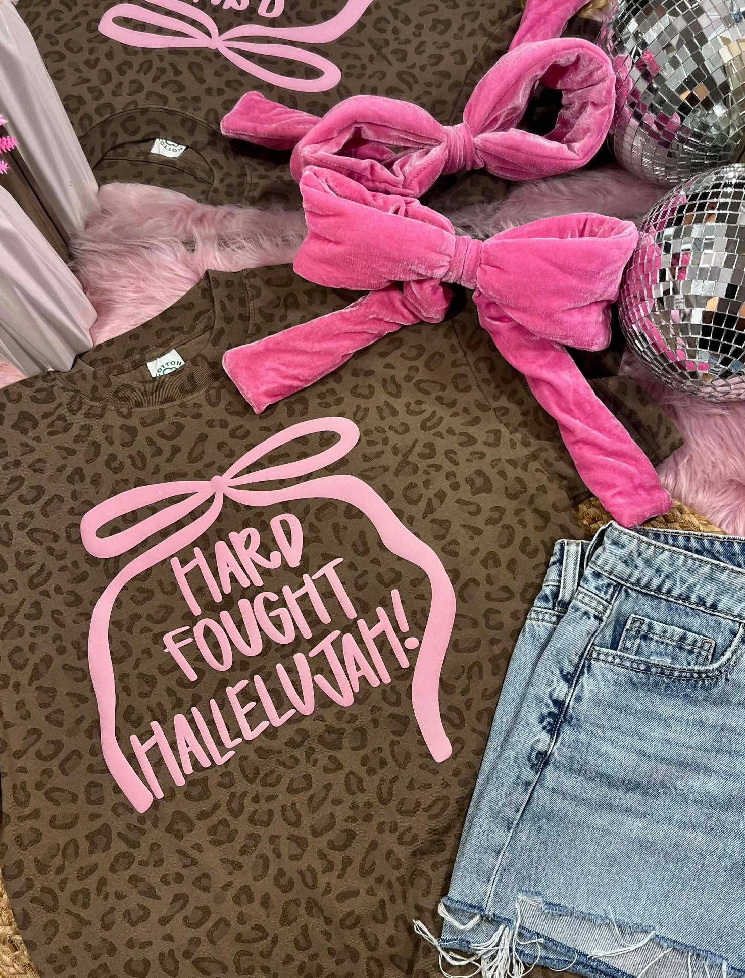 Hard Fought Hallelujah Bow Puff Vinyl Tee Hoodie, Sweatshirt | PodTeesHub.com