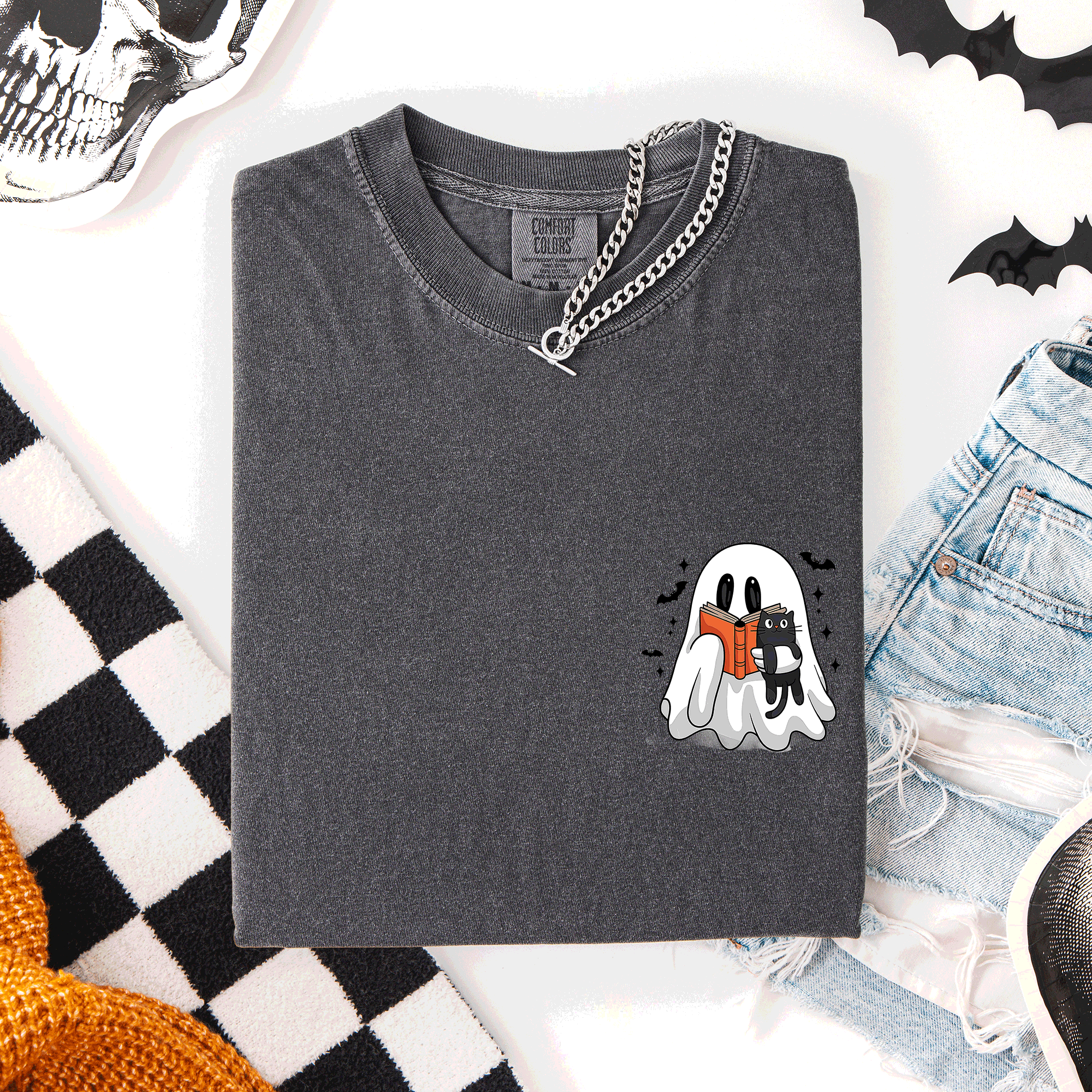 Reading Ghost, Cat, Funny, Halloween, Book, Library T-Shirt Hoodie, Sweatshirt | PodTeesHub.com