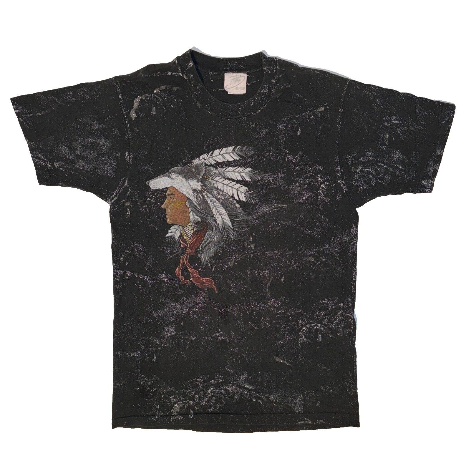 Fruit Of The Loom Vintage 80s 90s Native American All Over Print Wolf Headdres T-Shirts, Hoodie, Sweatshirt | PodTeesHub.com