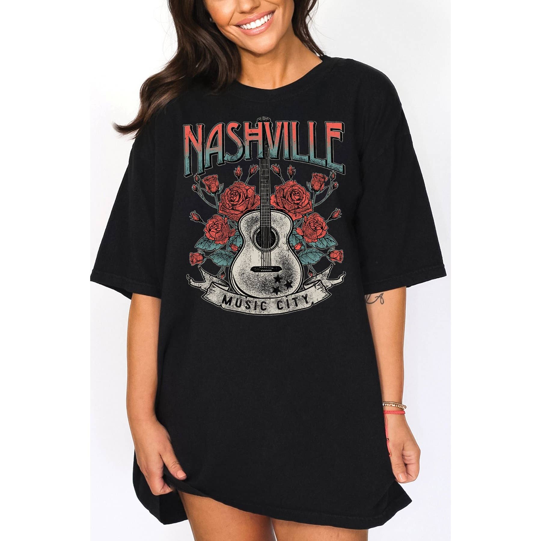 Nashville Music City Oversized T Shirt Hoodie, Sweatshirt | PodTeesHub.com