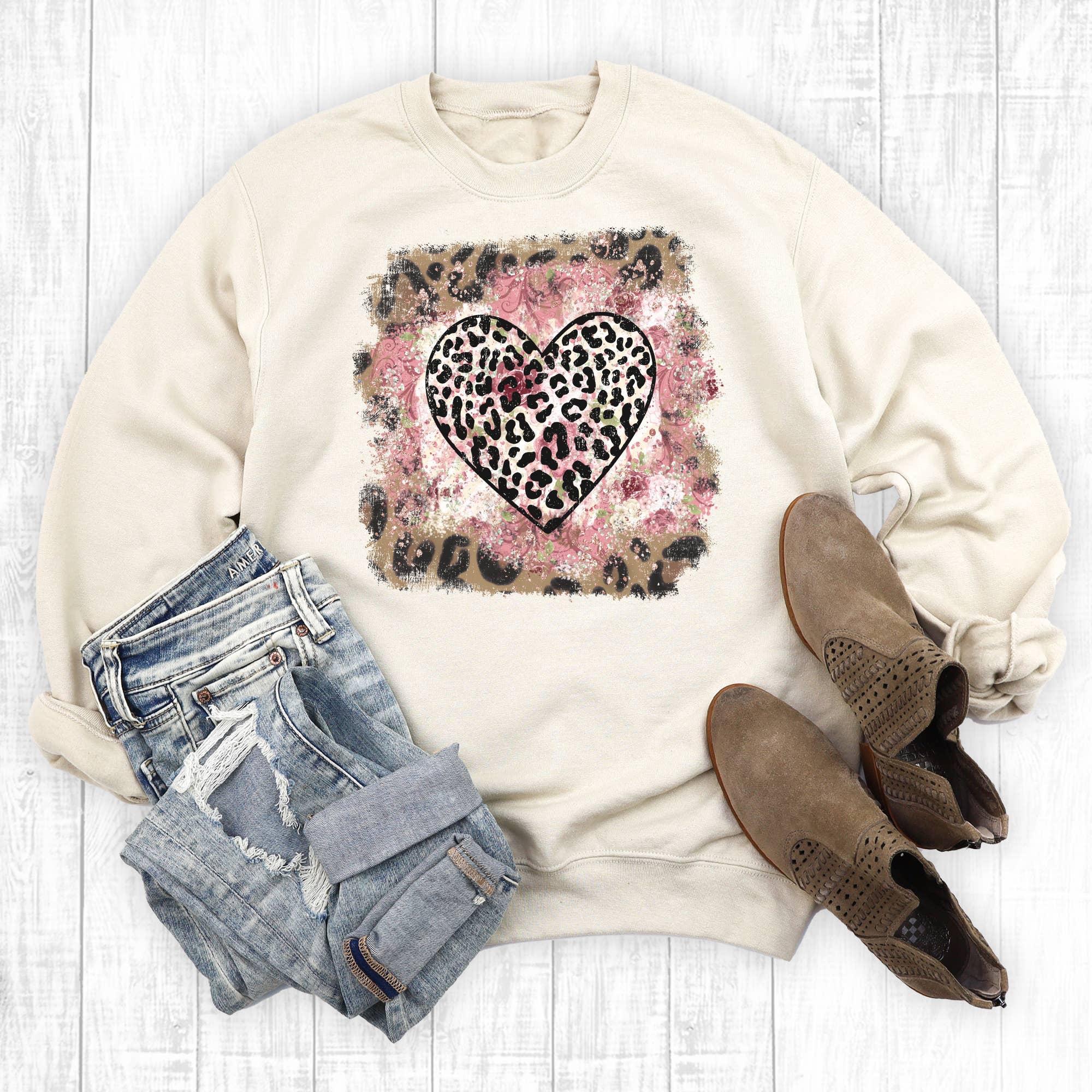 Valentine's Day Leopard Floral Heart Sweatshirt T-Shirts, Hoodie | PodTeesHub.com