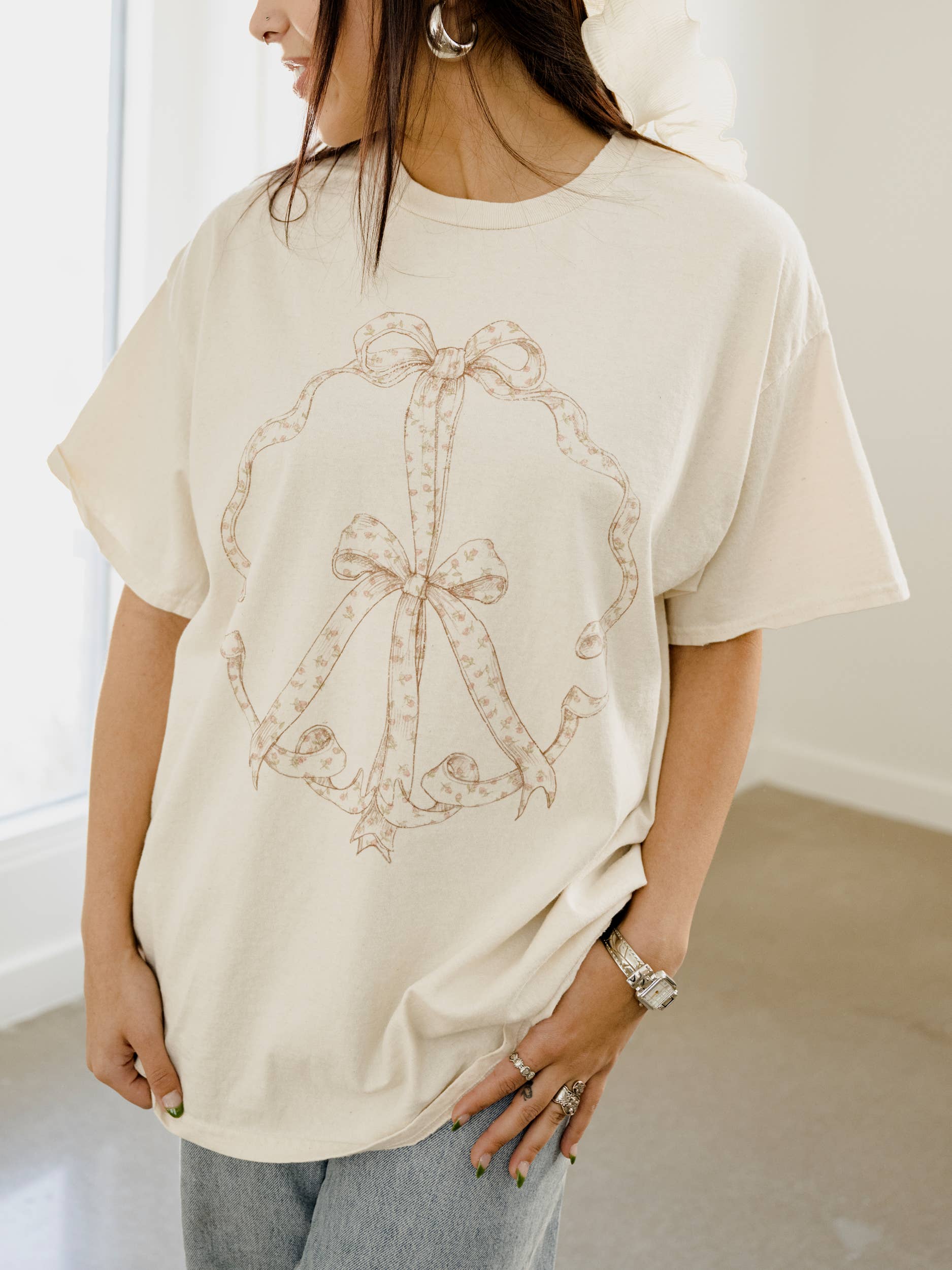 Ditsy Floral Peace Sign Off White Thrifted Graphic Tee Hoodie, Sweatshirt | PodTeesHub.com