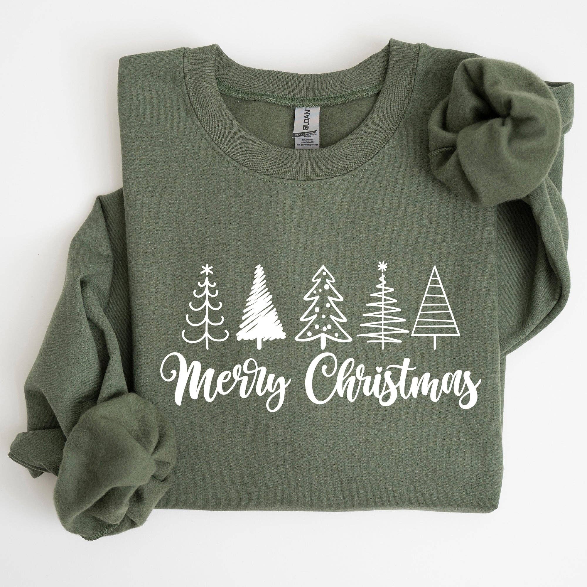 Minimalist Merry Christmas Trees, Classic, Retro, Sweatshirt T-Shirts, Hoodie | PodTeesHub.com