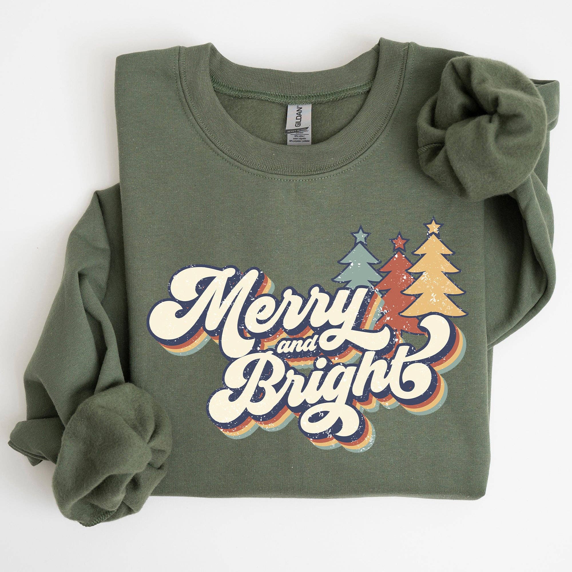 Merry and Bright, Colorful Retro, Christmas Santa Sweatshirt T-Shirts, Hoodie | PodTeesHub.com