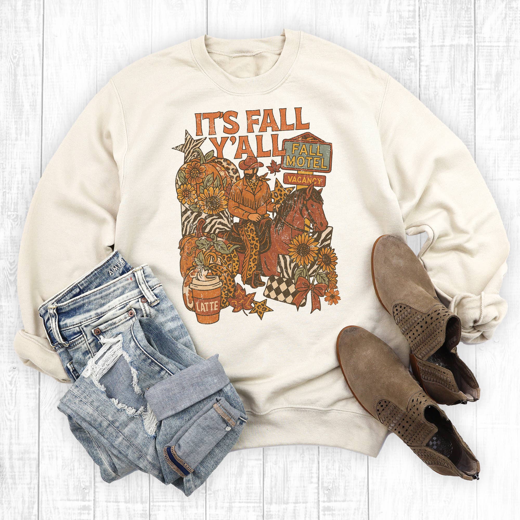 Western Cowboy It's Fall Y'all Graphic Sweatshirt T-Shirts, Hoodie | PodTeesHub.com