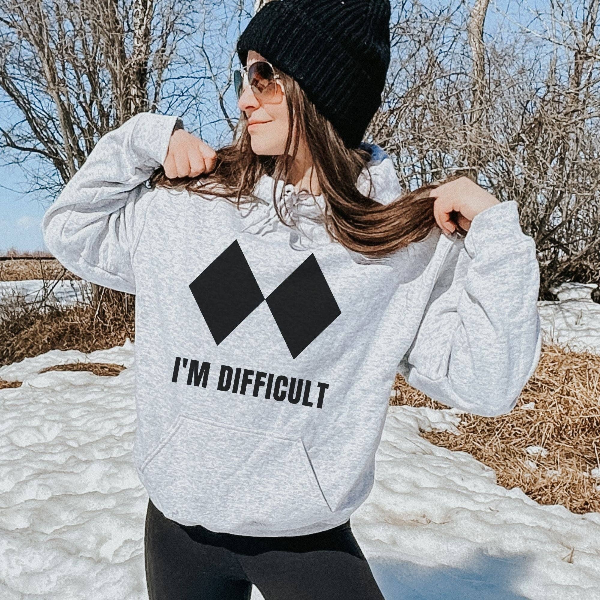 Hilarious I'm Difficult Skier Crewneck Hoodie Unisex T-Shirts, Sweatshirt | PodTeesHub.com