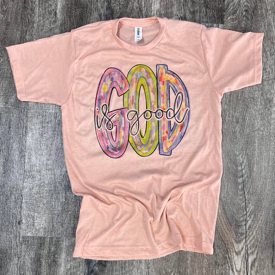 God Is Good Messy Paint On Heather Peach Tee Hoodie, Sweatshirt | PodTeesHub.com