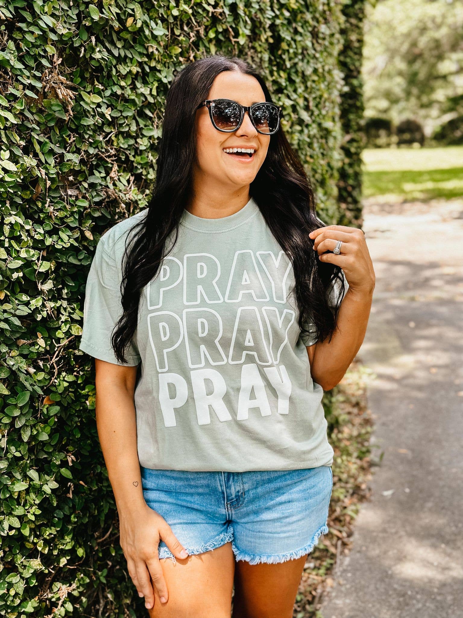 Pray Outline Stacked Puff Tee Hoodie, Sweatshirt | PodTeesHub.com