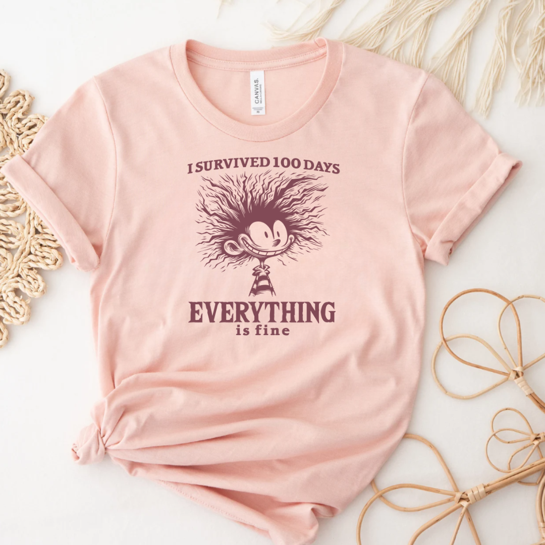 I Survived 100 Days Everything Is Fine Funny School T-Shirt Hoodie, Sweatshirt | PodTeesHub.com