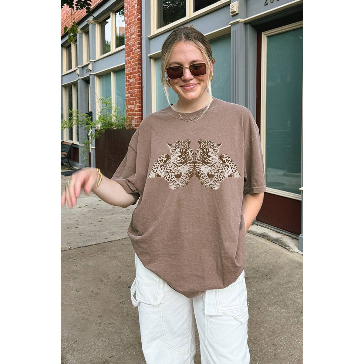 Twin Leopard Vintage Graphic Oversized Tee Hoodie, Sweatshirt | PodTeesHub.com