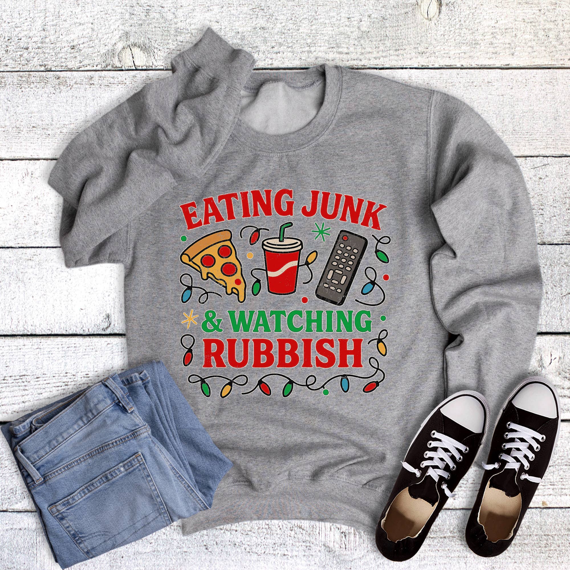 Christmas Eating Junk Food and Watching Rubbish Sweatshirt T-Shirts, Hoodie | PodTeesHub.com