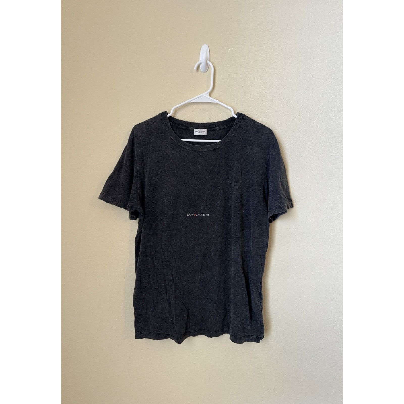 Laurent Paris Saint Laurent Destroyed Logo Print Washed Tee Shirt Grey Med Hoodie, Sweatshirt | PodTeesHub.com