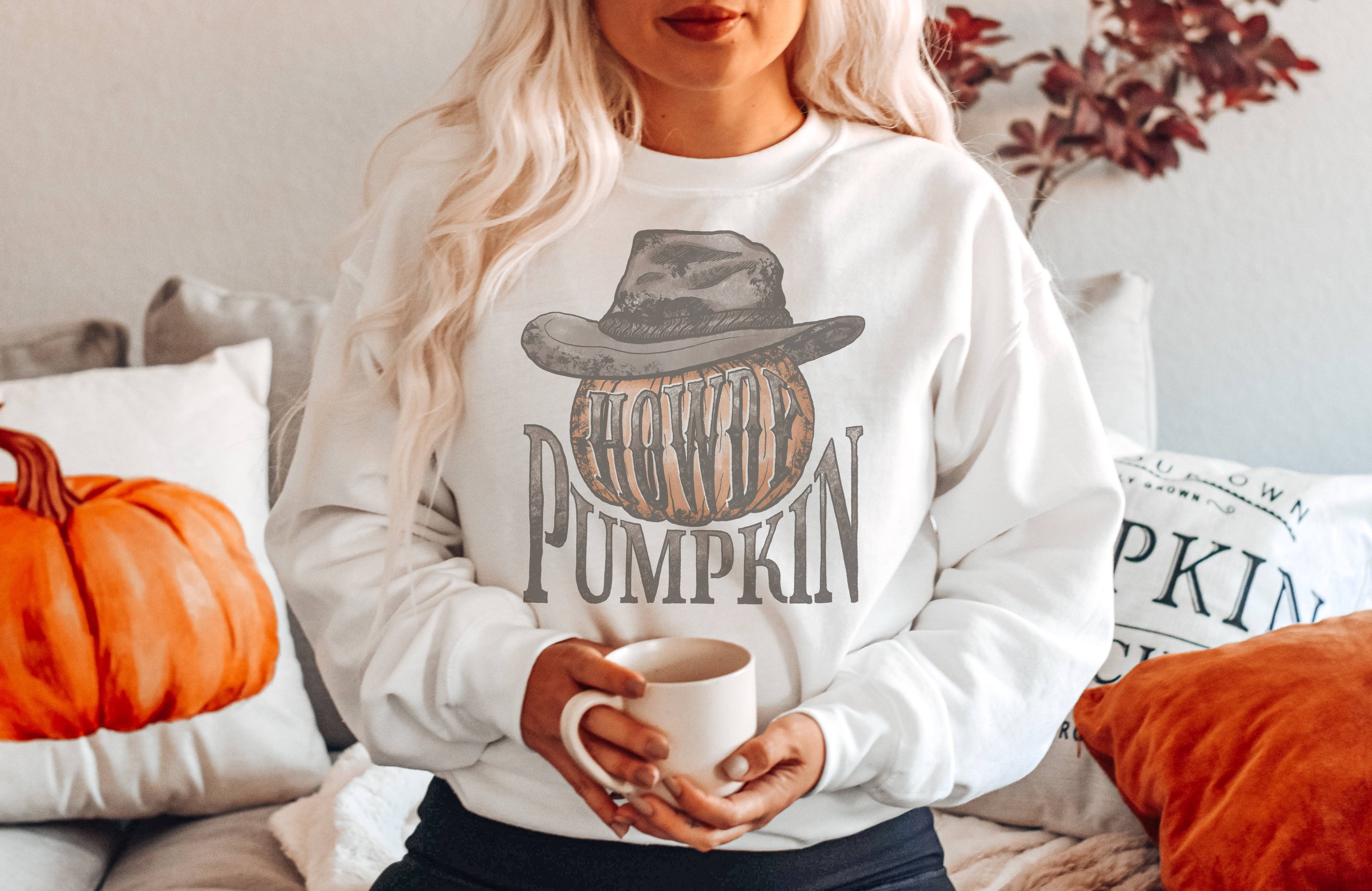 Howdy Pumpkin Western Crew Neck Sweatshirt | Fall Sweater T-Shirts, Hoodie | PodTeesHub.com
