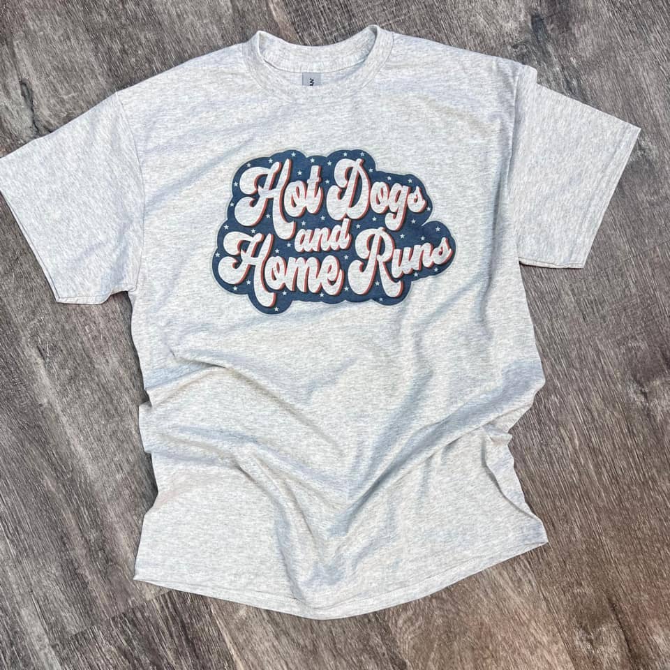 Hot Dogs and Home Runs On Ash Gray Tee Hoodie, Sweatshirt | PodTeesHub.com
