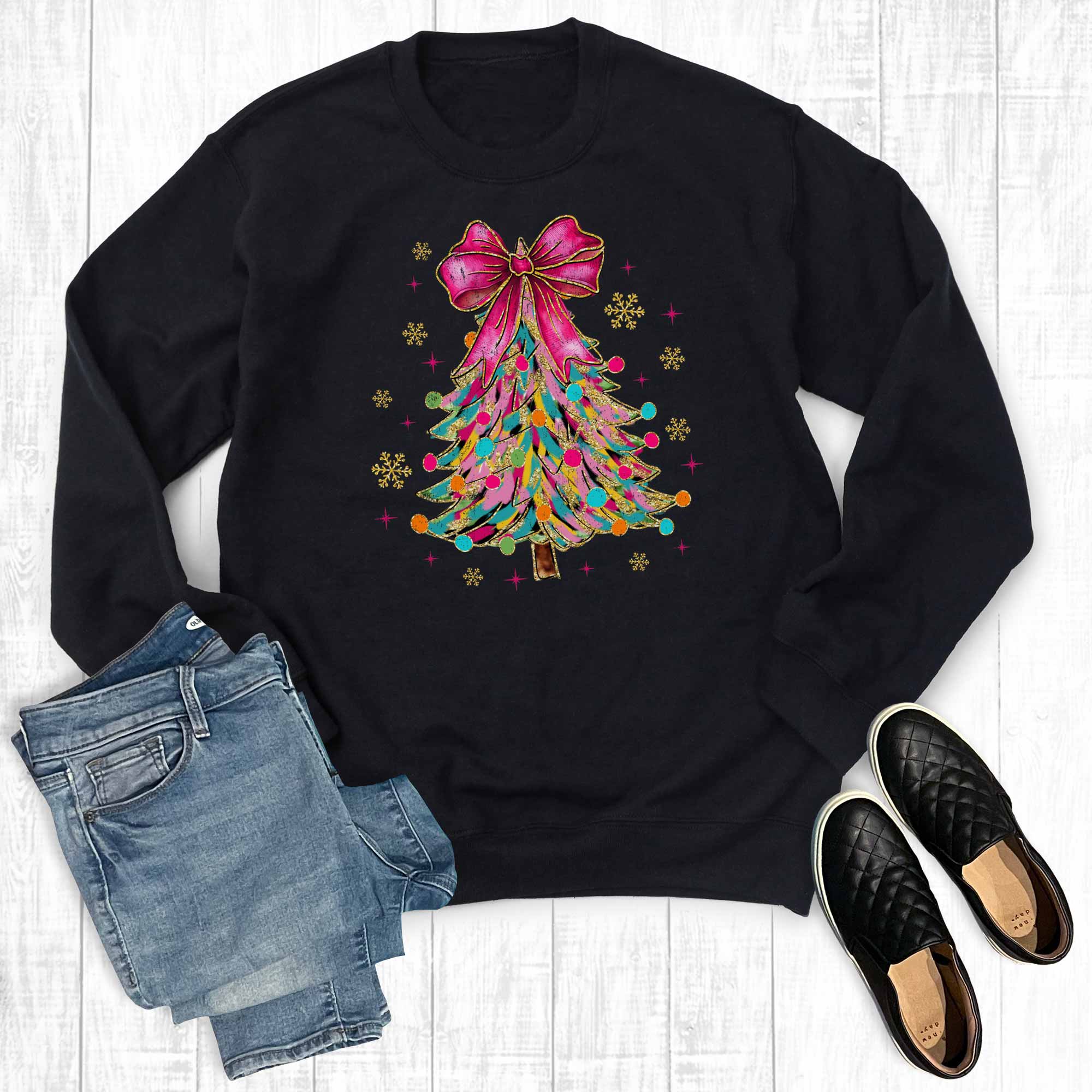 Retro Colorful Christmas Tree Graphic Sweatshirt T-Shirts, Hoodie | PodTeesHub.com