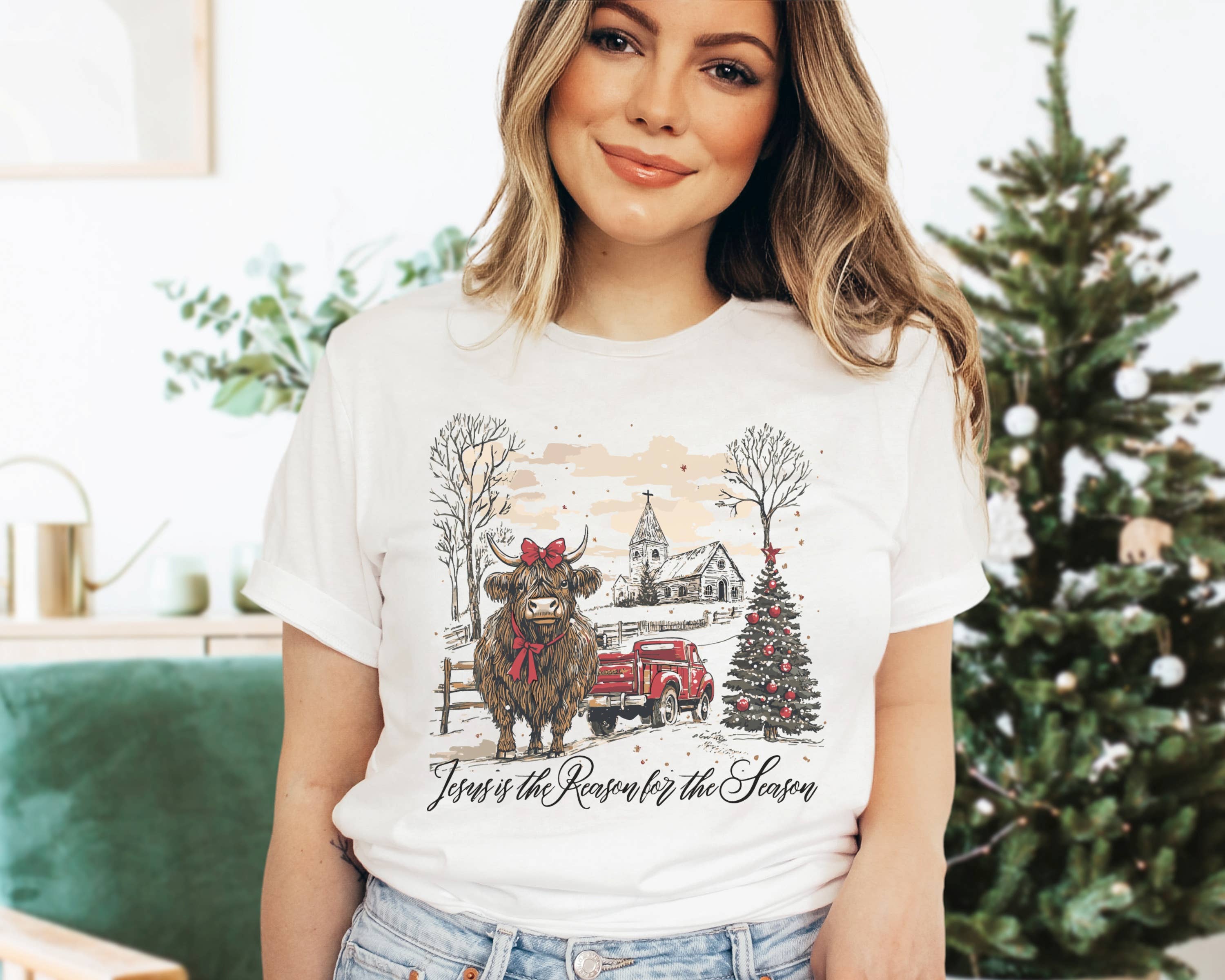 Jesus Is the Reason Cow Tee Holiday Graphic Tees Hoodie, Sweatshirt | PodTeesHub.com