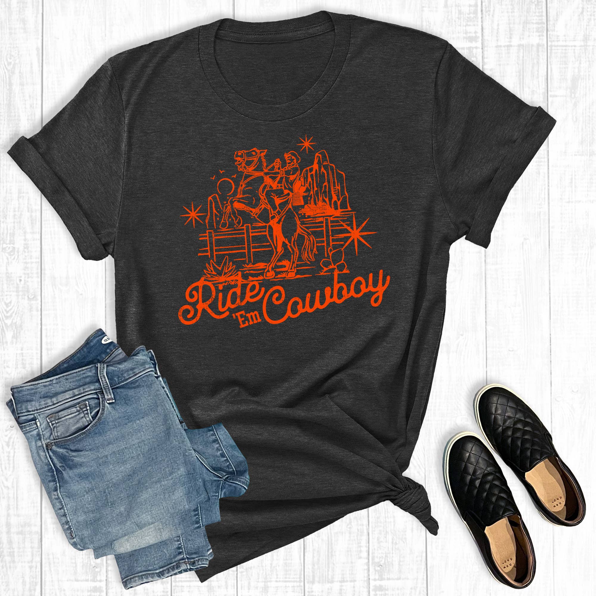 Western Ride Em Cowboy Graphic Tee Hoodie, Sweatshirt | PodTeesHub.com