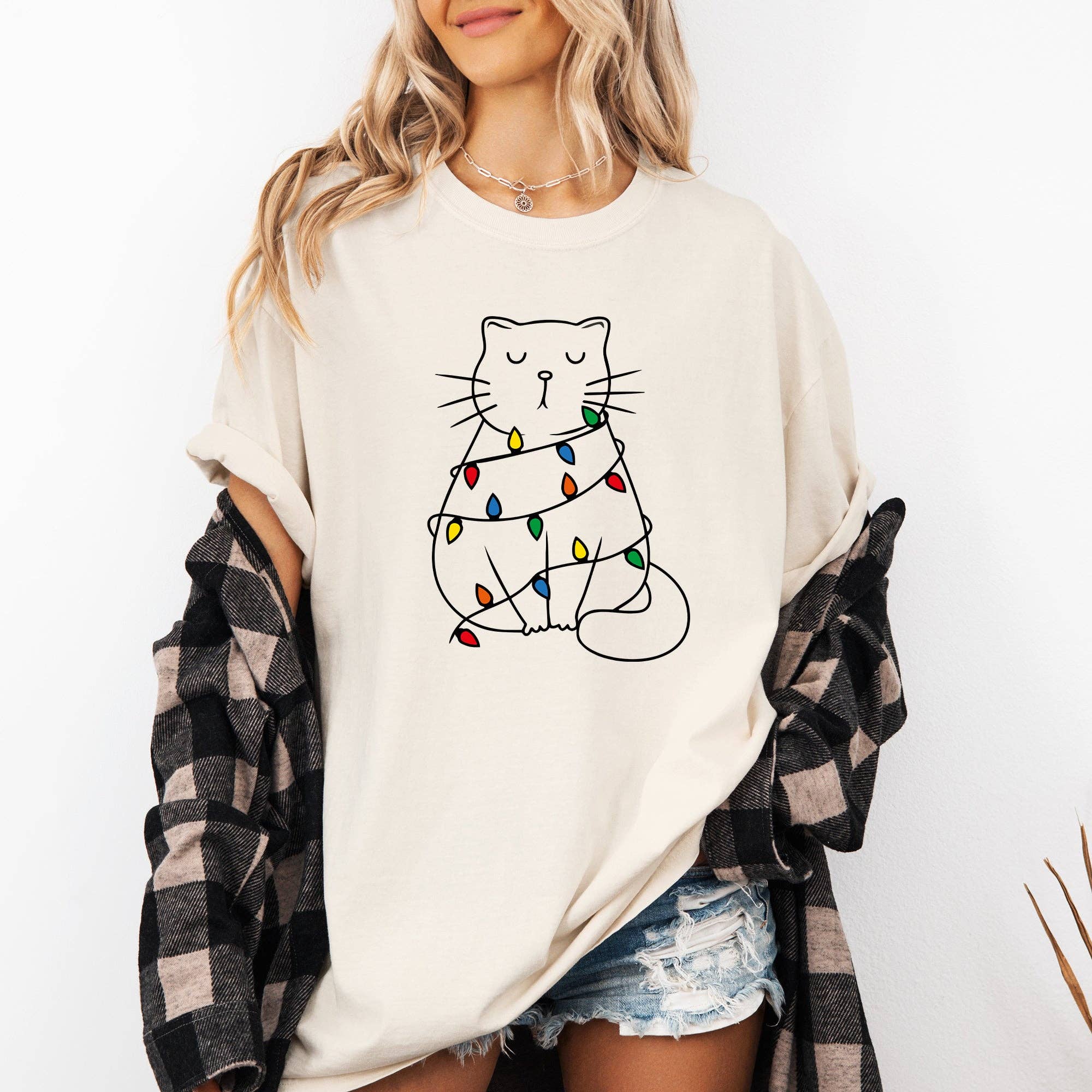 Christmas Cat, Lights, Cute, Cat Lover, Feline Gift Tshirt Hoodie, Sweatshirt | PodTeesHub.com