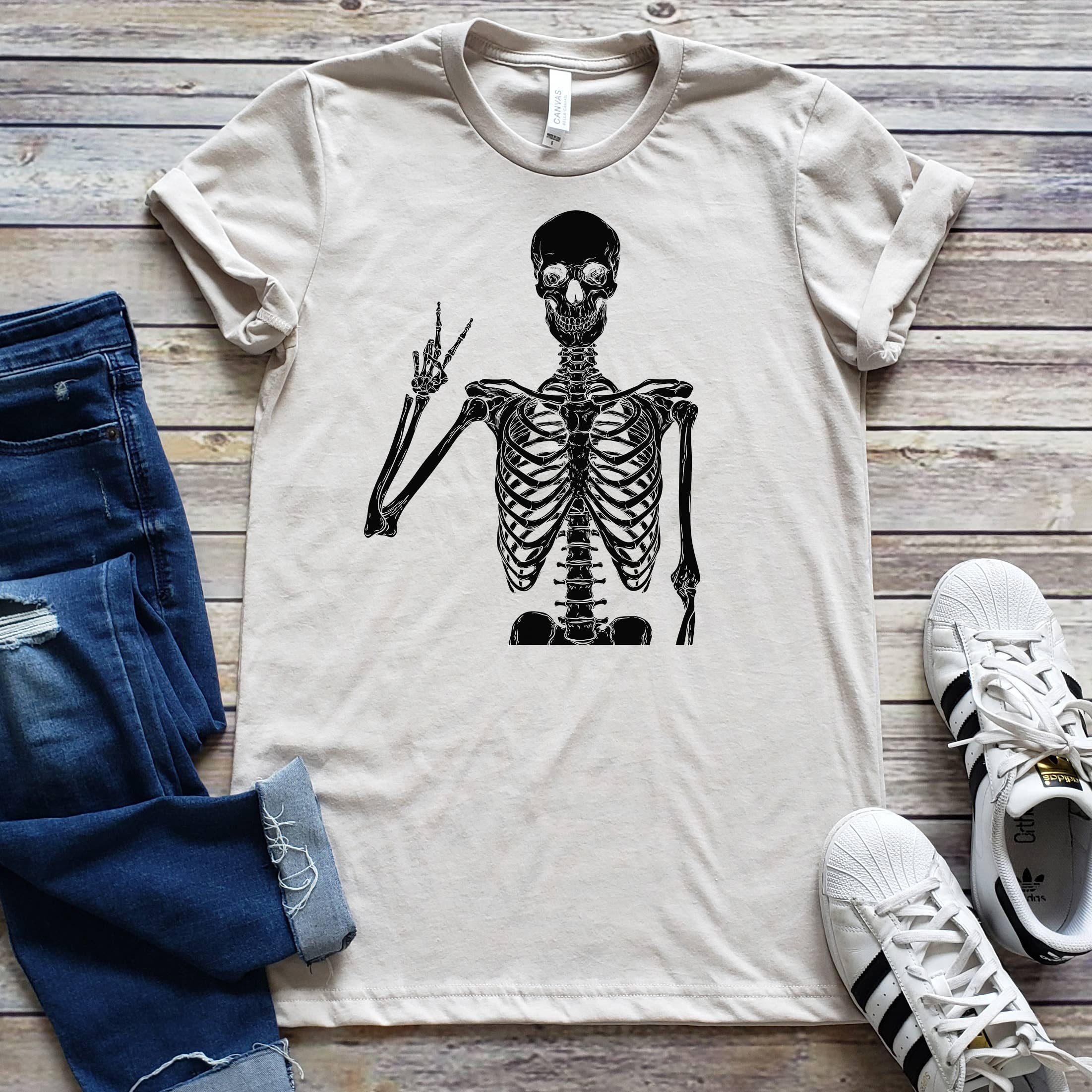 Skeleton Peace Sign Tee | Halloween | Sizes XS-2XL Hoodie, Sweatshirt | PodTeesHub.com