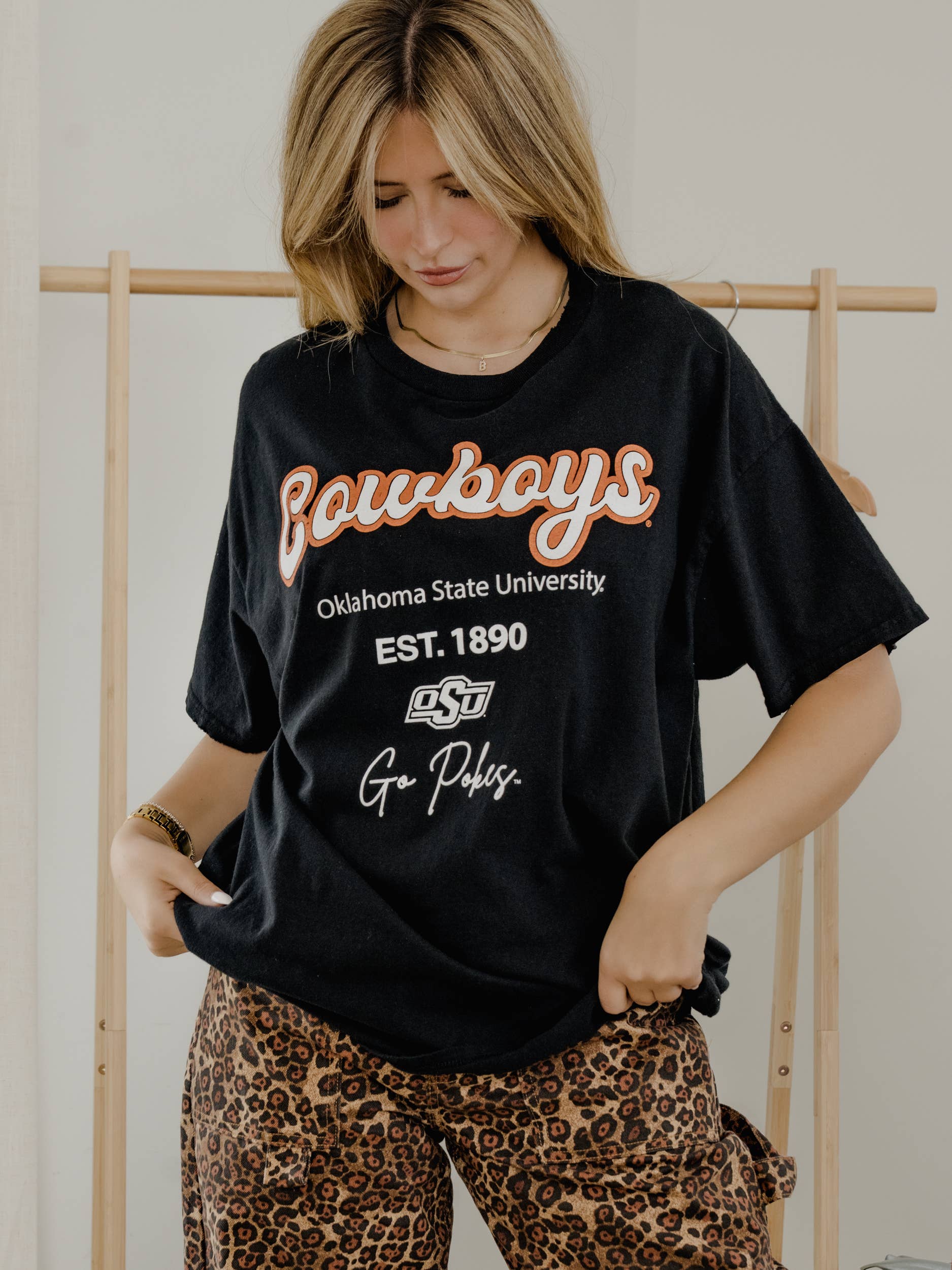Osu Oklahoma State Cowboys Letterman Black Thrifted Tee Hoodie, Sweatshirt | PodTeesHub.com