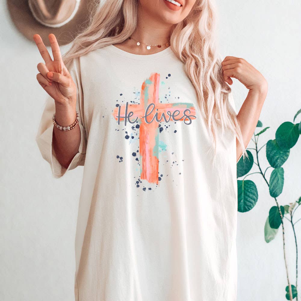 He Lives Cross Tee Hoodie, Sweatshirt | PodTeesHub.com