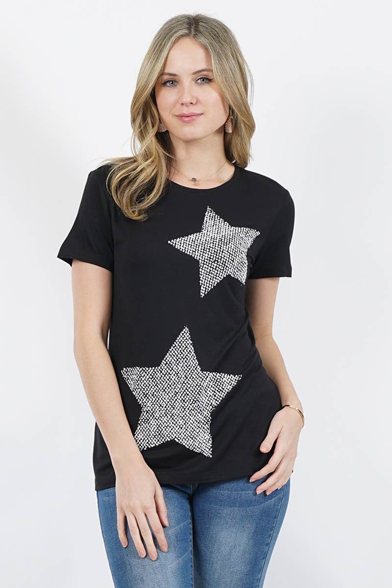 .SI-13259 Star Embellished Beads Tee Hoodie, Sweatshirt | PodTeesHub.com