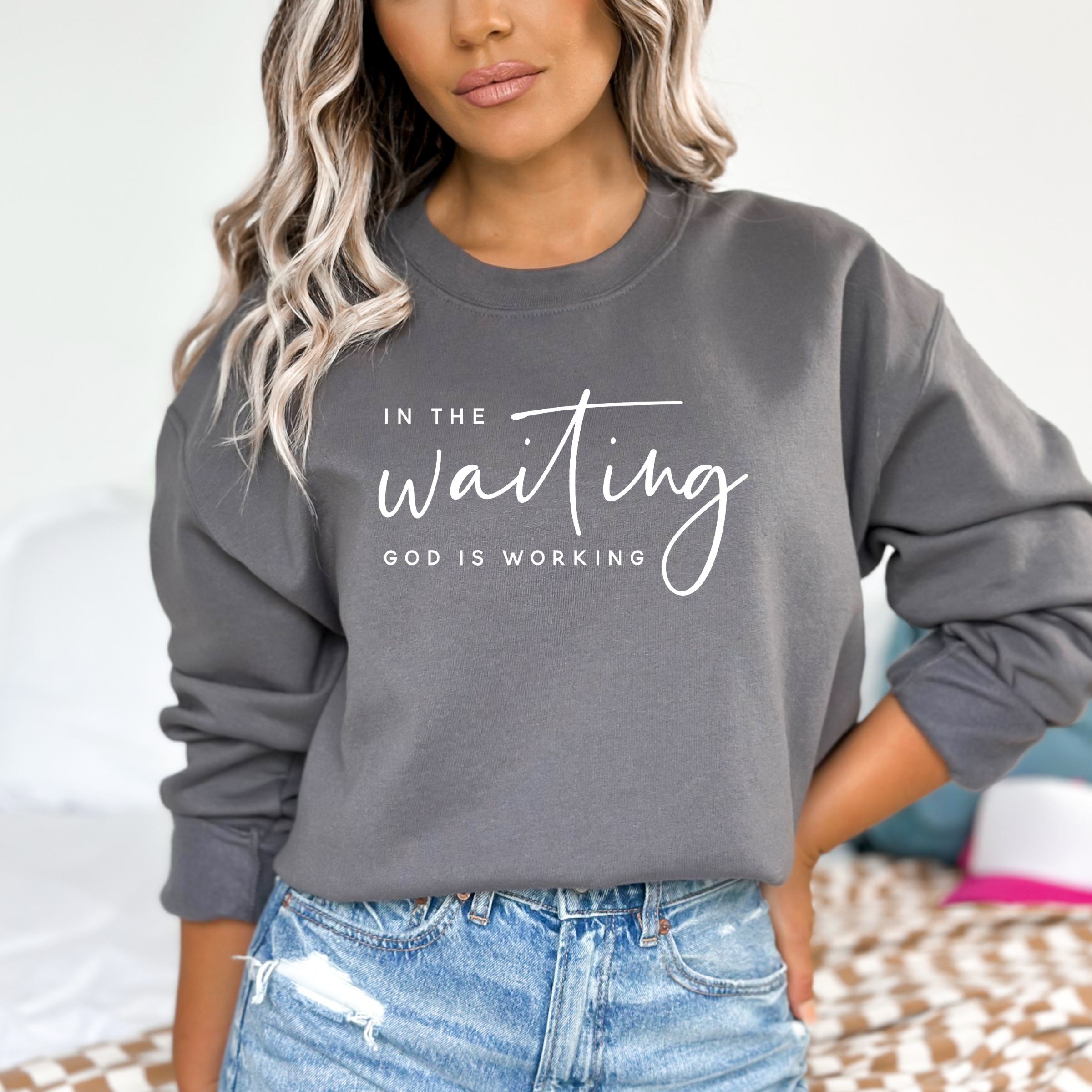 In the Waiting Sweatshirt - Graphic Spring Christian Tee Hoodie | PodTeesHub.com