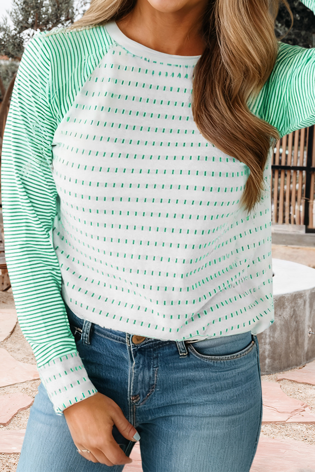 Stripe Raglan Patchwork Long Sleeve Tee (S-Xl) Hoodie, Sweatshirt | PodTeesHub.com