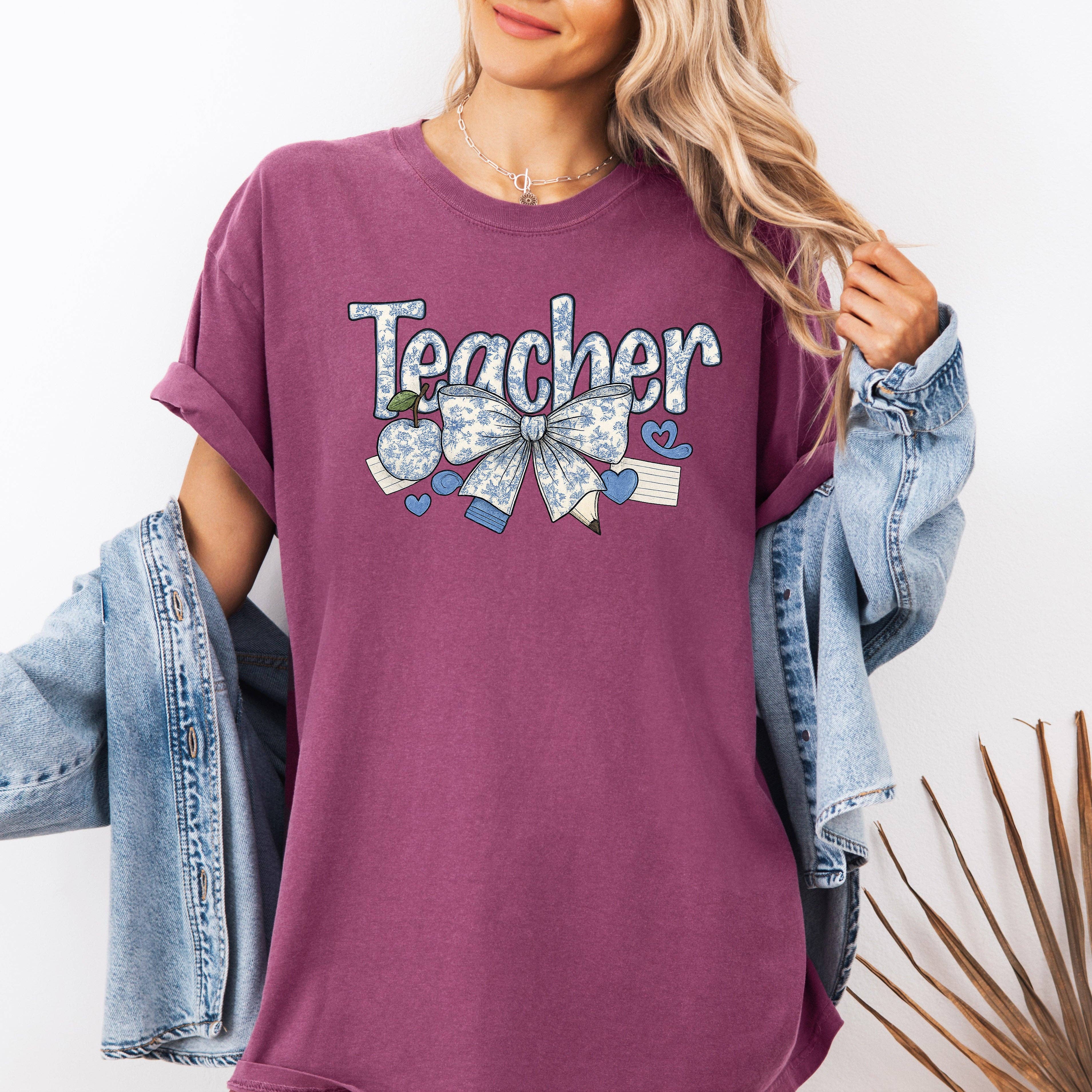 Teacher, Chinoiserie, Bow Floral First Day of School T-Shirt Hoodie, Sweatshirt | PodTeesHub.com