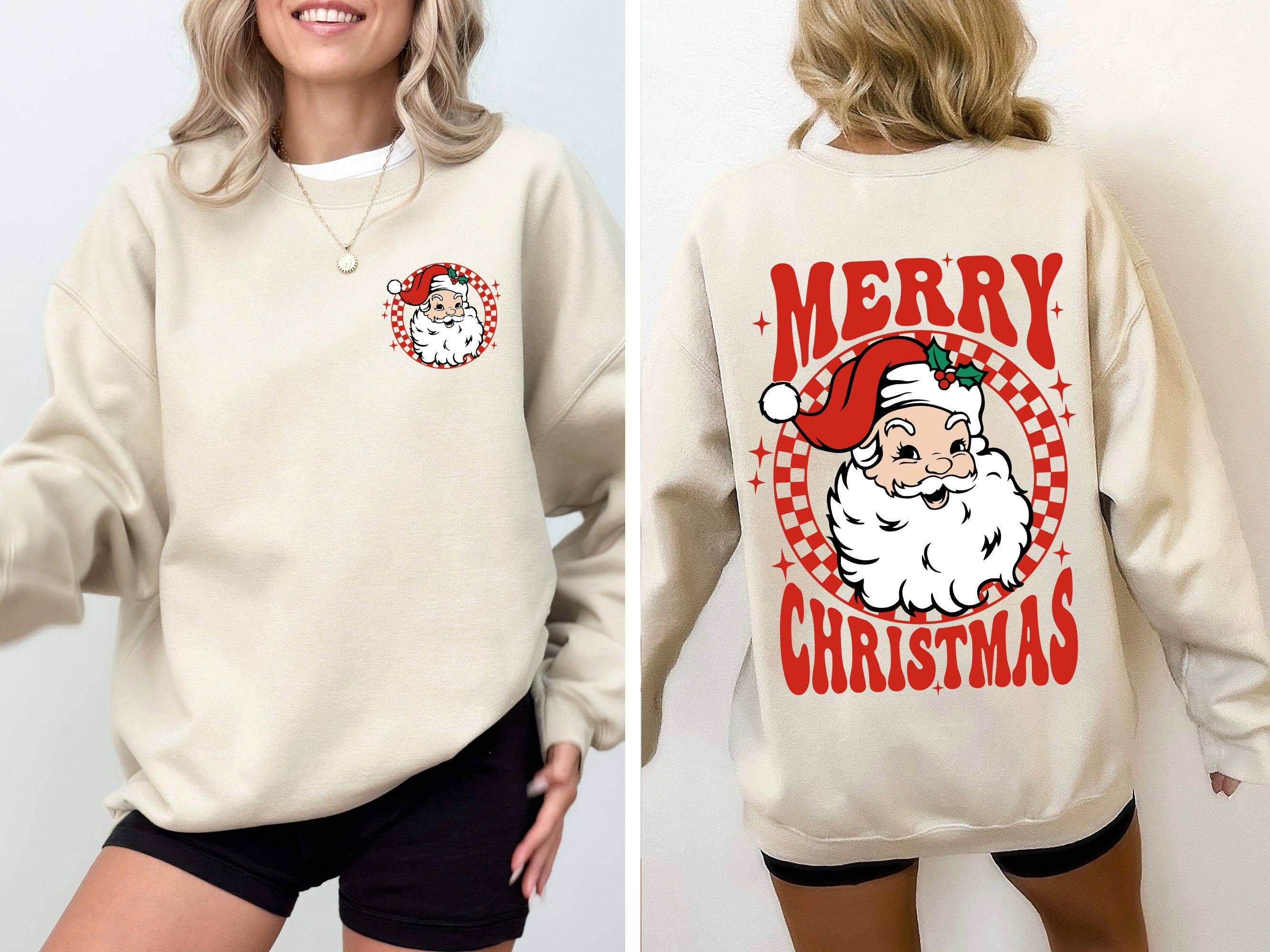 Retro Santa Checkered Merry Christmas Winter Xmas Sweatshirt T-Shirts, Hoodie | PodTeesHub.com