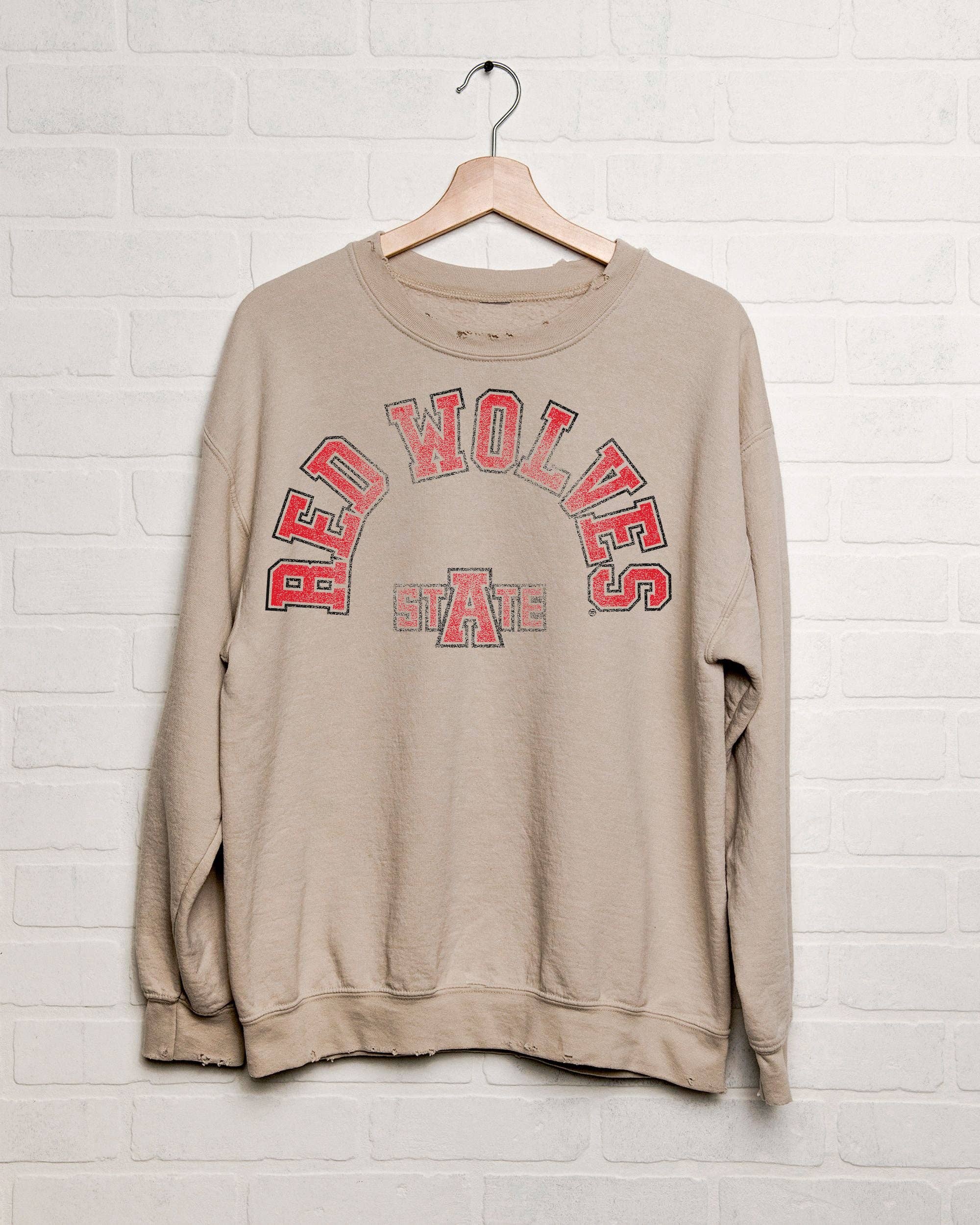 Arkansas State Red Wolves Mega Arch Sand Thrifted Sweatshirt T-Shirts, Hoodie | PodTeesHub.com