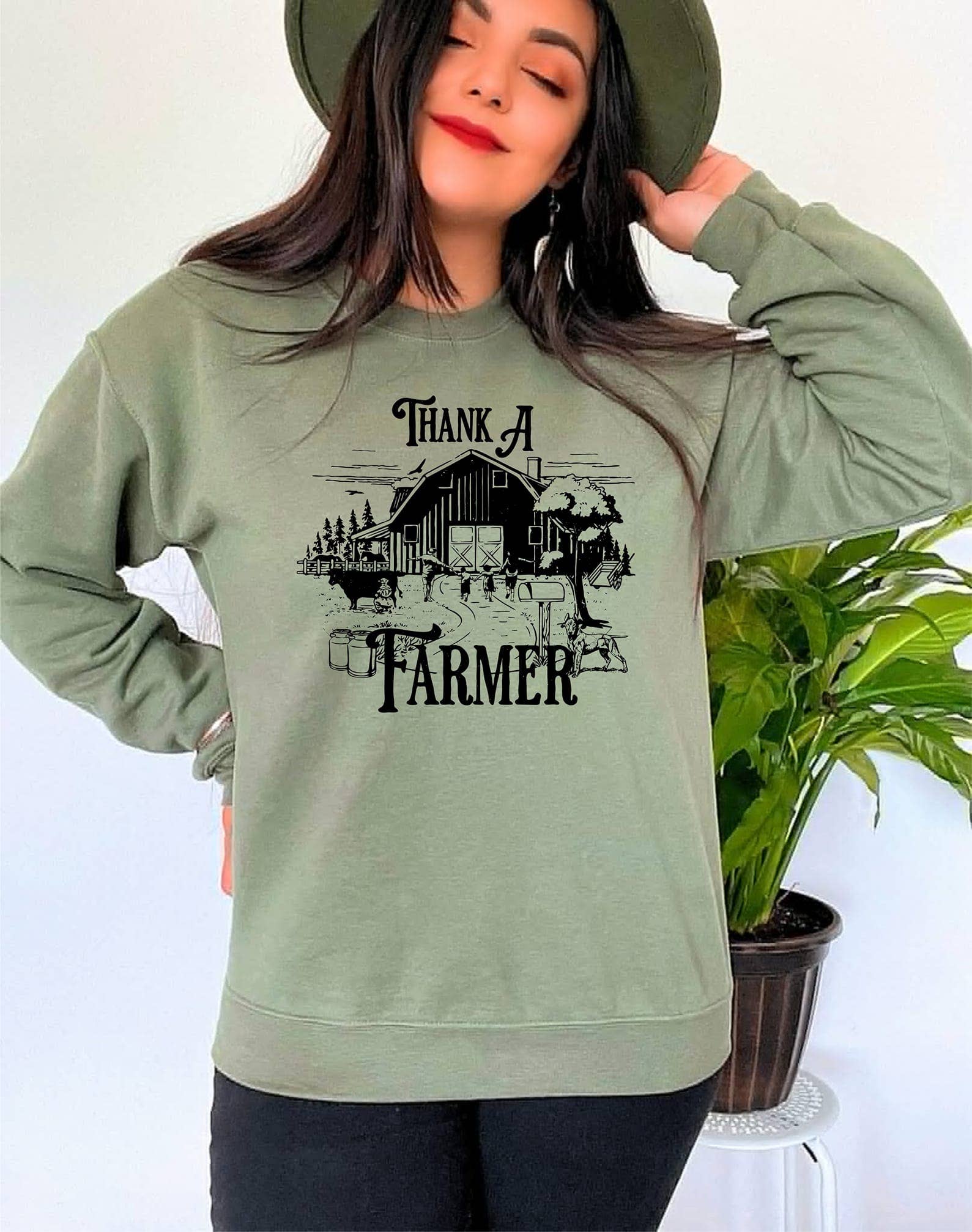 Thank A Farmer Olive Western Graphic Tee Sweatshirt Hoodie | PodTeesHub.com