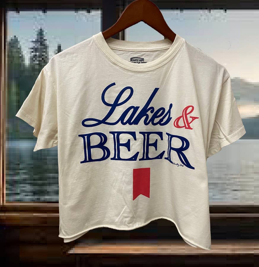 Lakes & Beer Relaxed Crop T-Shirt Hoodie, Sweatshirt | PodTeesHub.com