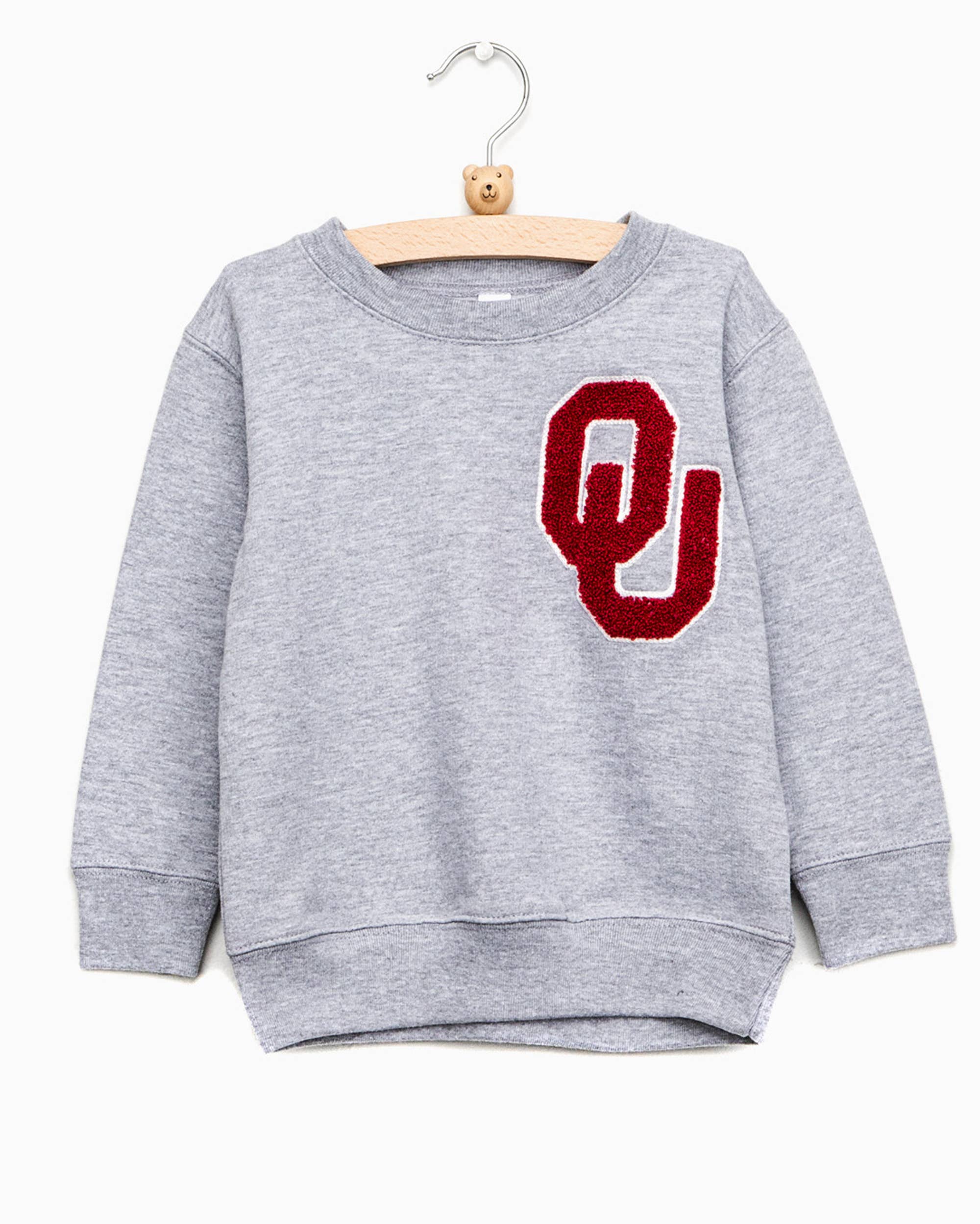 Children's Ou Sooners Chenille Patch Gray Sweatshirt T-Shirts, Hoodie | PodTeesHub.com