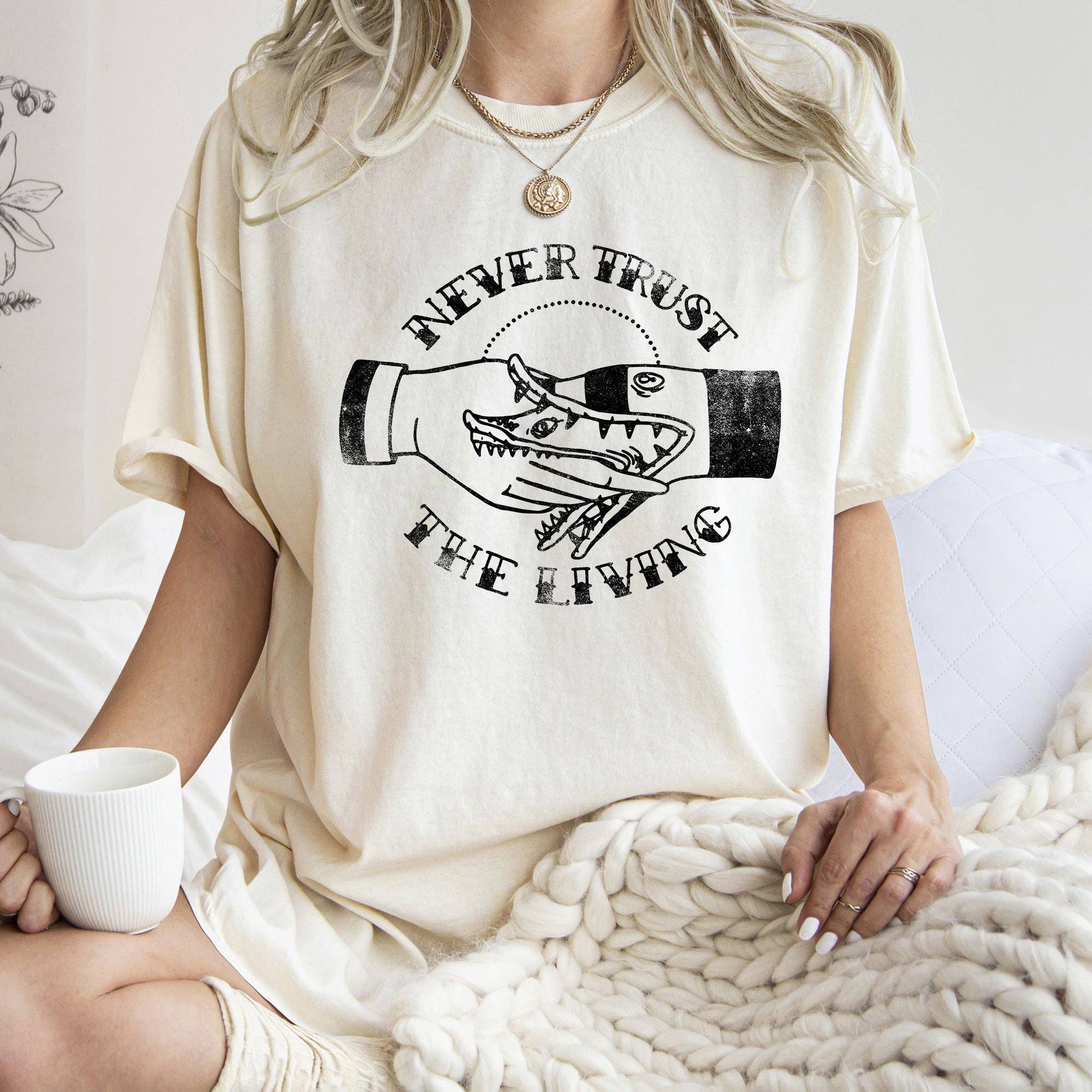 Never Trust the Living Halloween T-Shirt Black Print Hoodie, Sweatshirt | PodTeesHub.com