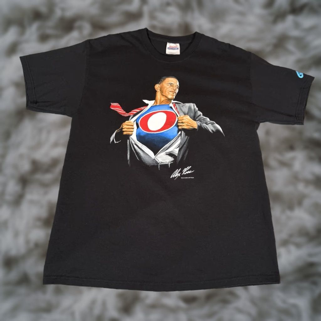 Vintage Graphitti Designs Obama Superman T Shirt Mens L Slim Black 2008 Graphic Print Crew N Hoodie, Sweatshirt