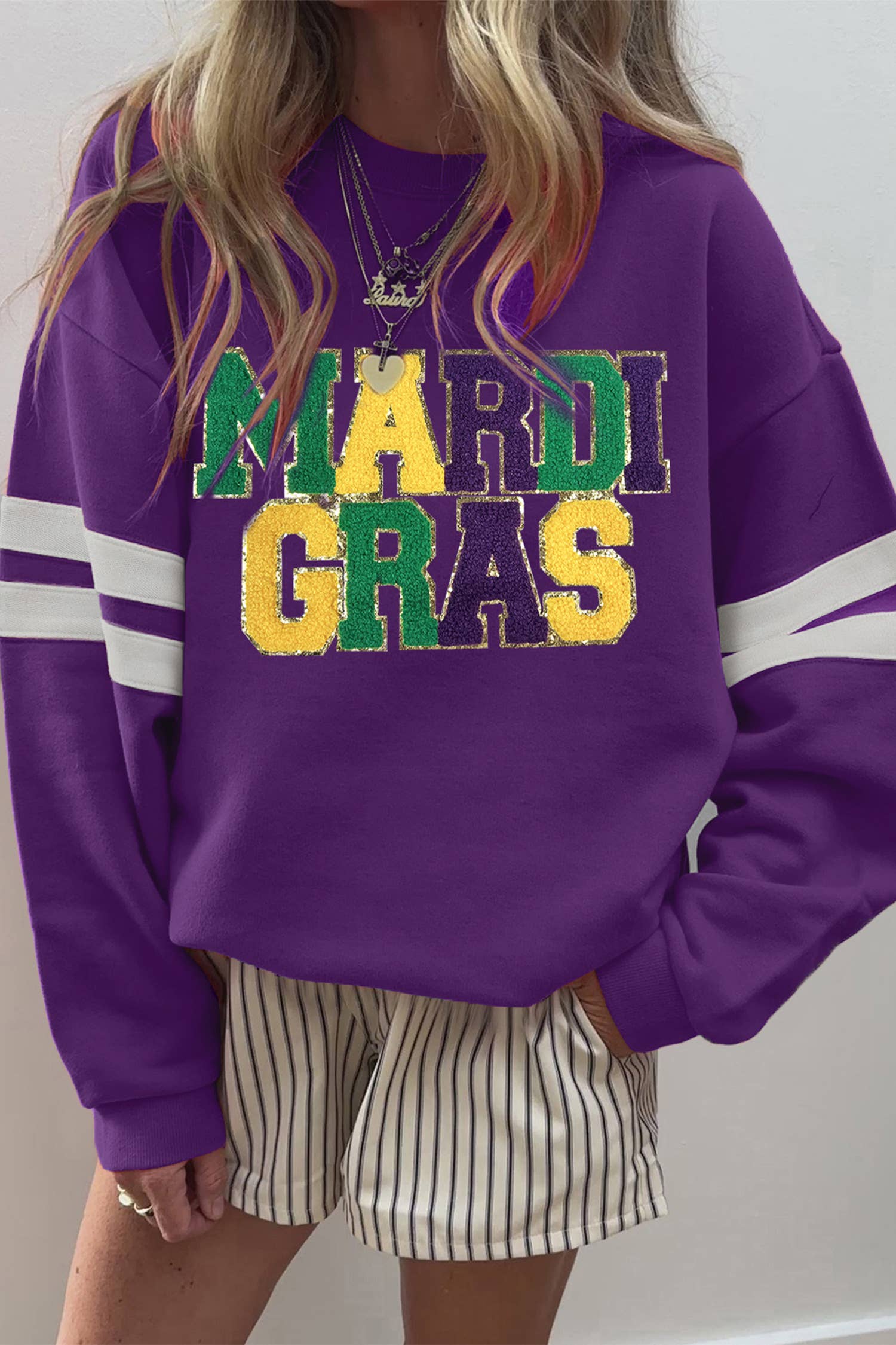 Mardi Gras Patched Graphic Varsity Sweatshirt (S-Xl) T-Shirts, Hoodie | PodTeesHub.com