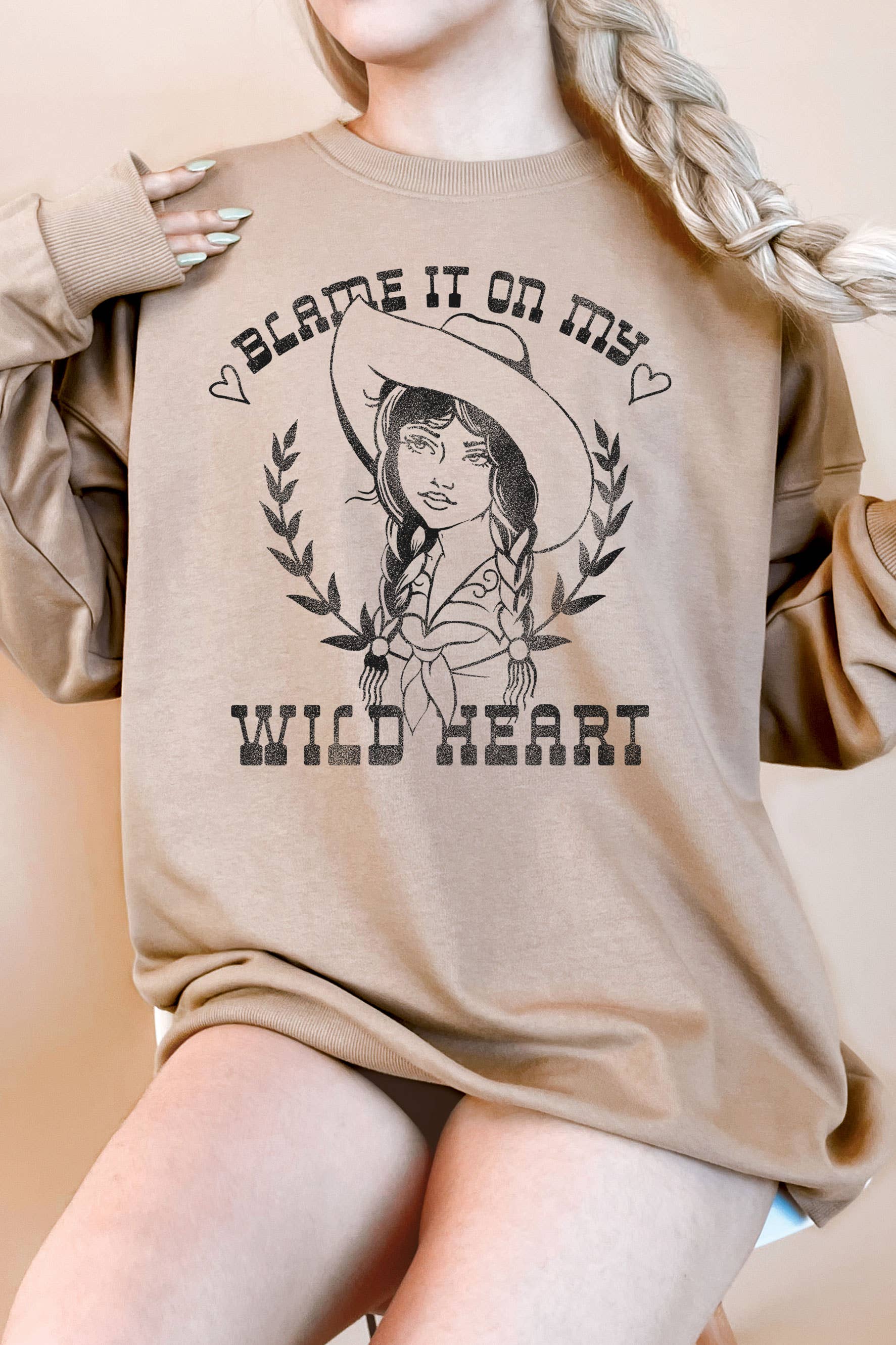 Blame It On My Wild Heart Cowgirl Oversize Terry Sweatshirt T-Shirts, Hoodie | PodTeesHub.com