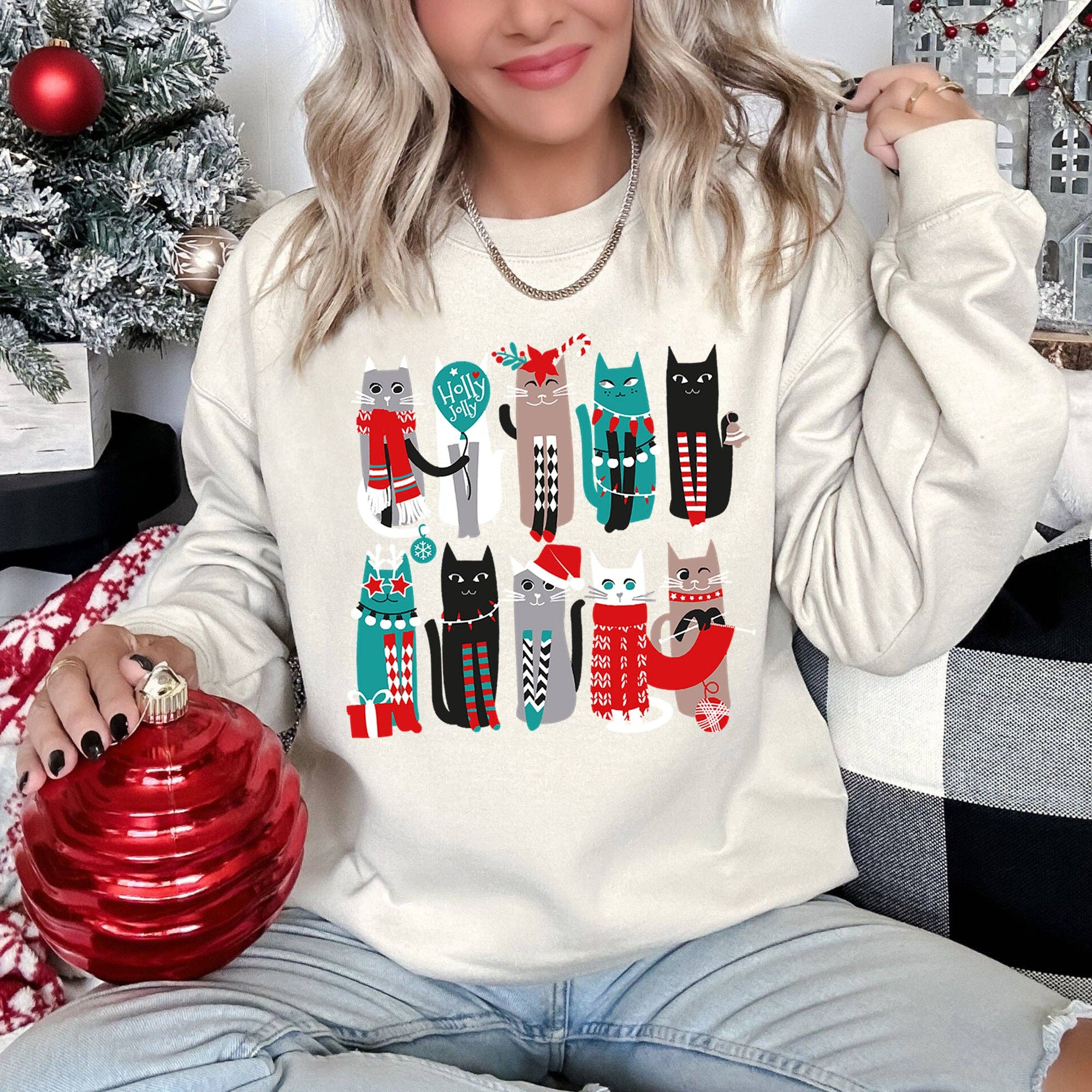 Christmas Cats Cute Sweatshirt T-Shirts, Hoodie | PodTeesHub.com