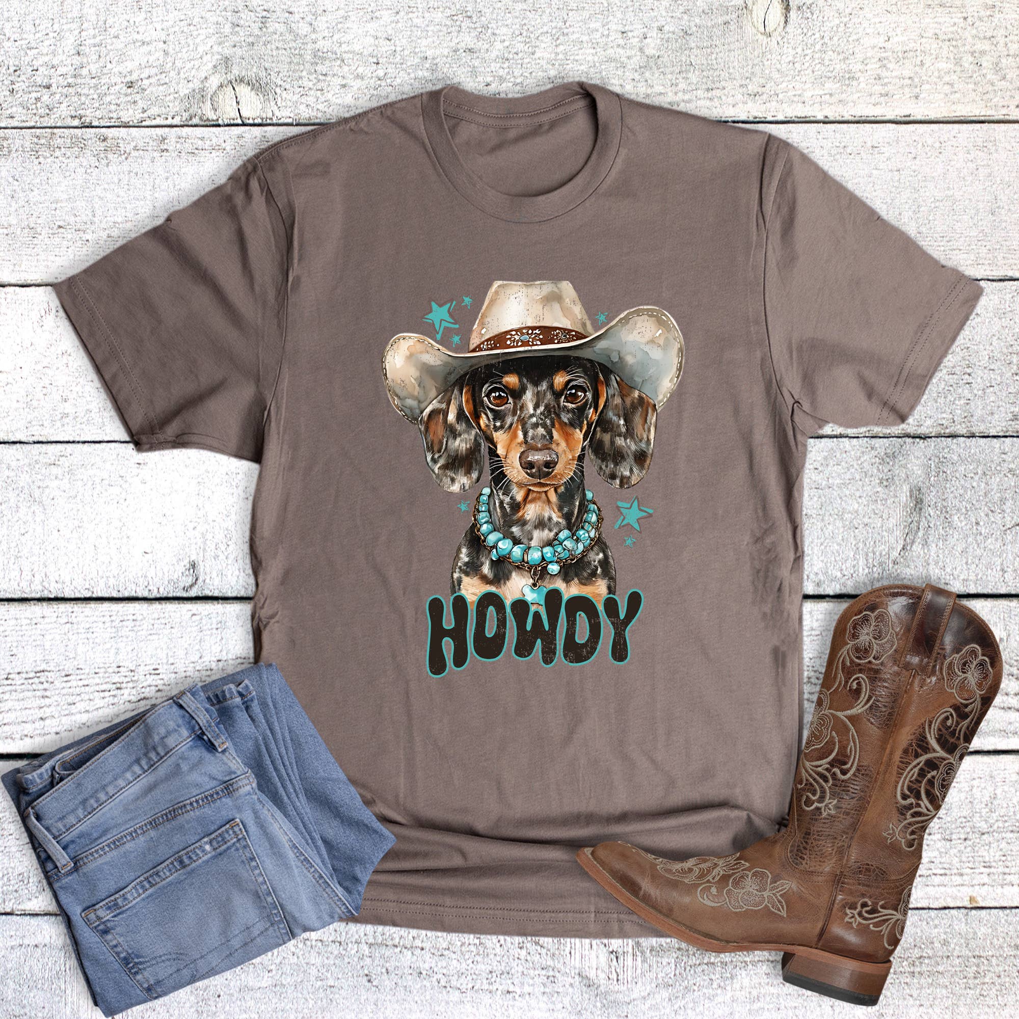 Western Howdy Dog Turquoise Graphic Tee Hoodie, Sweatshirt | PodTeesHub.com