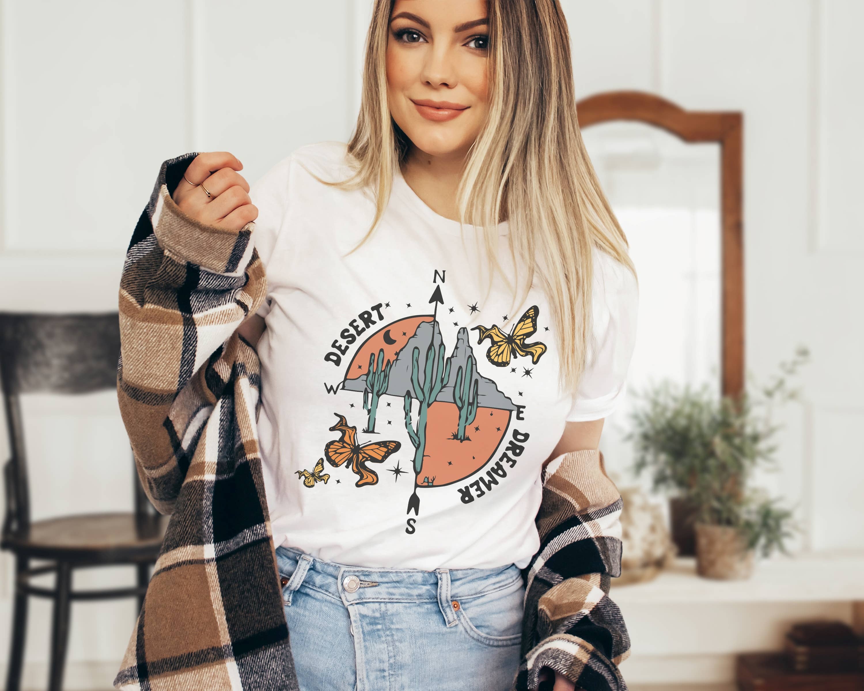 Desert Dreamer Compass Tee | Retro Boho Tshirt Hoodie, Sweatshirt | PodTeesHub.com